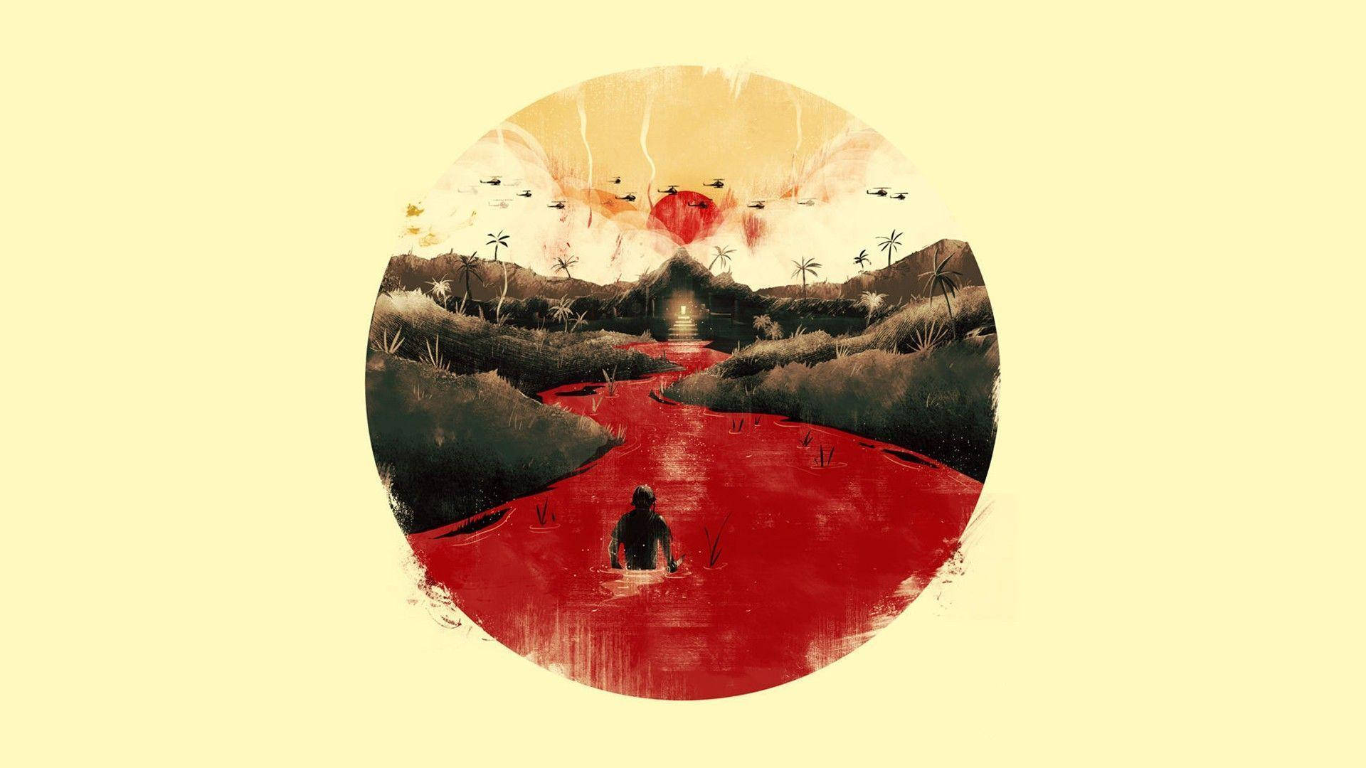 Apocalypse Now, vivid red river, setting sun, Full HD Desktop Wallpaper