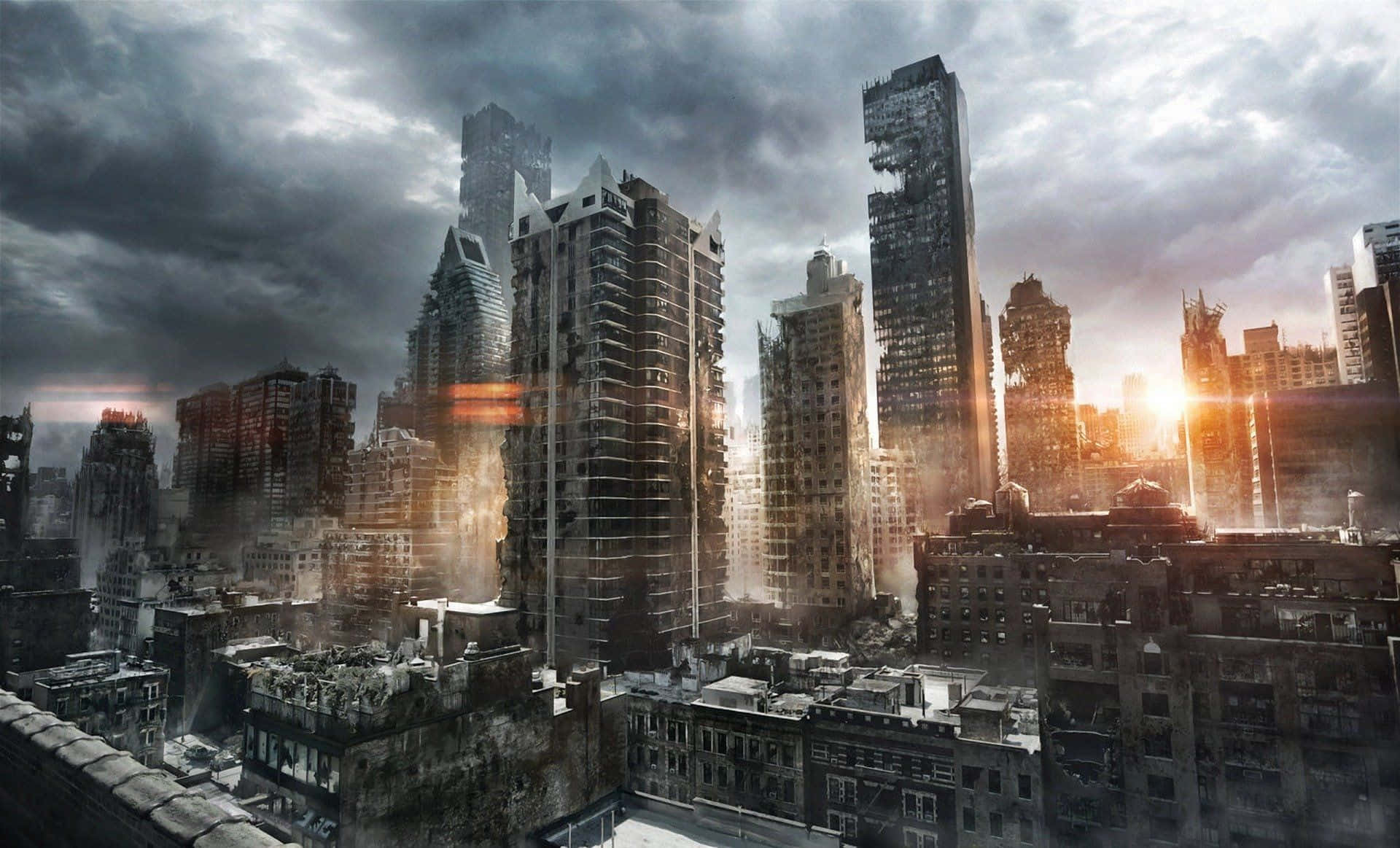 Apocalypse Now, ruined cityscape, sunset, Full HD Desktop Wallpaper