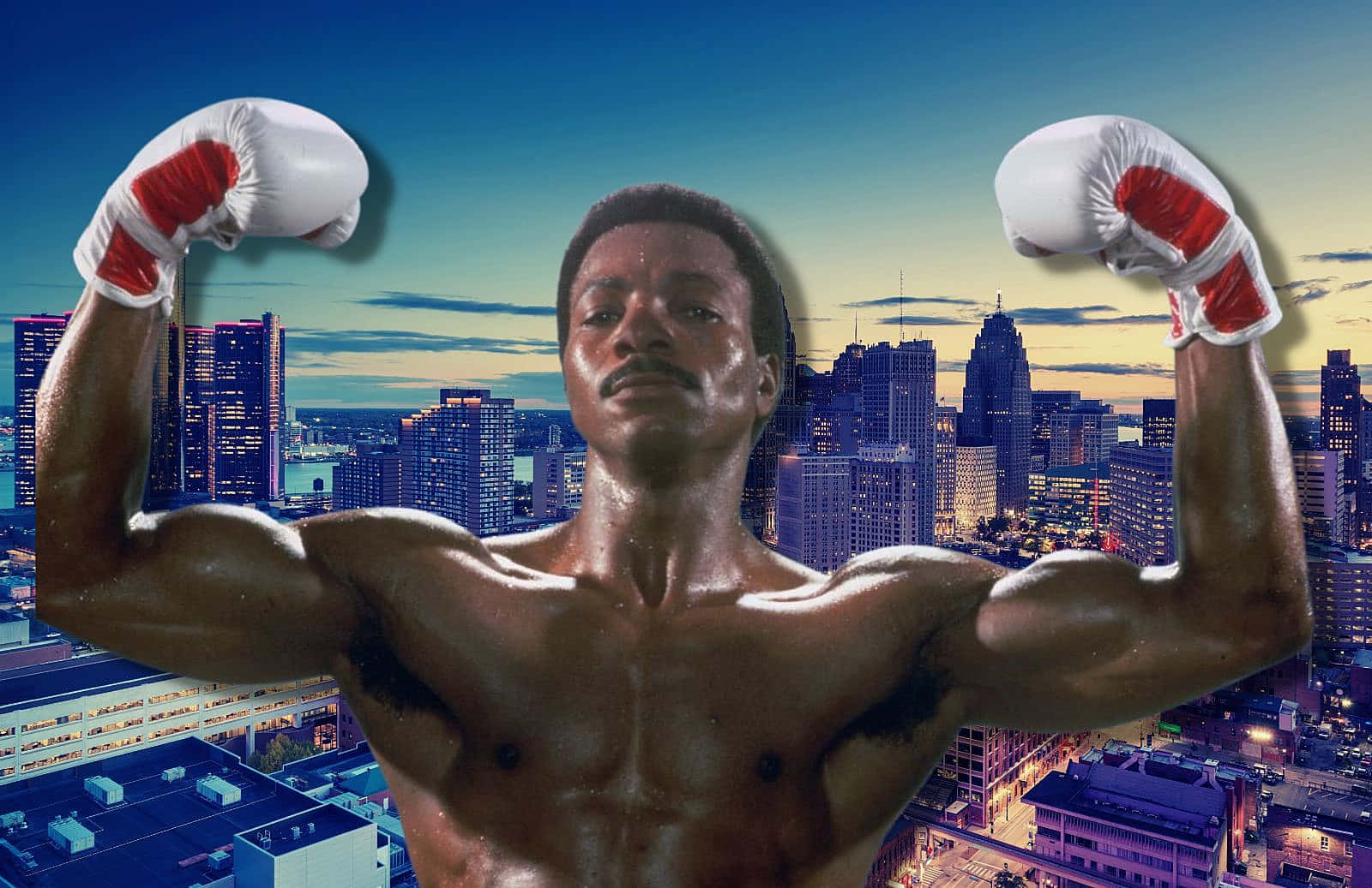 Apollo Creed, white and red gloves, vibrant city skyline, HD Desktop Wallpaper