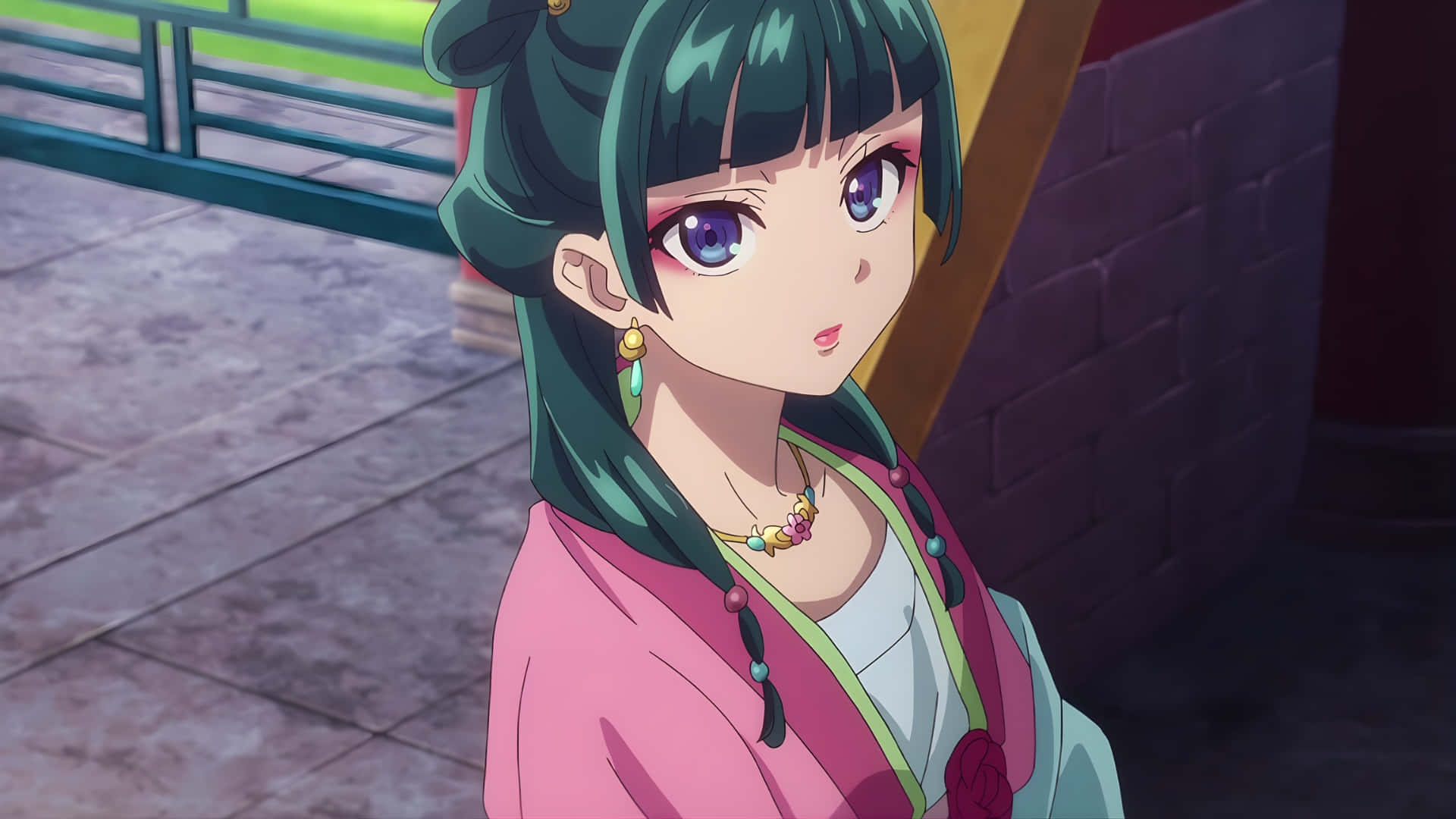 Apothecary Diaries, teal hair, purple eyes, Full HD Desktop Wallpaper