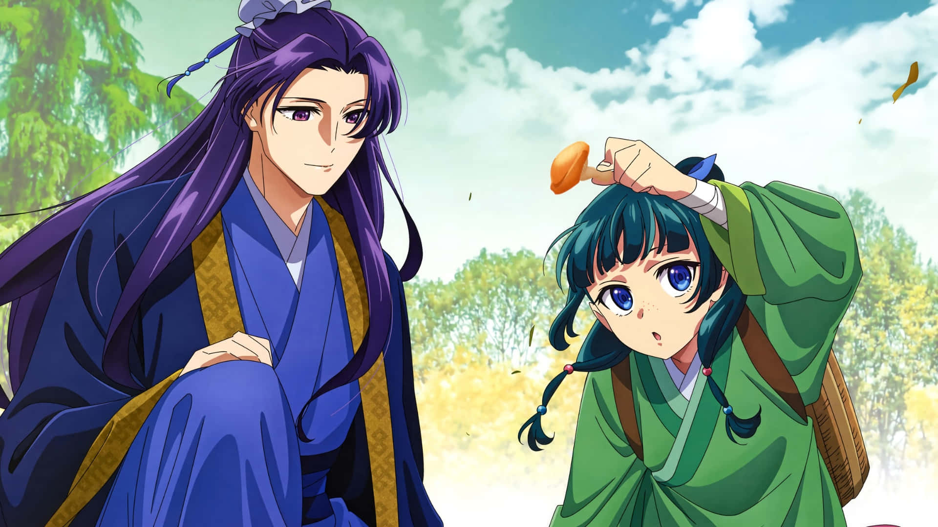 Apothecary Diaries, purple-haired man, blue robes, Full HD Desktop Wallpaper