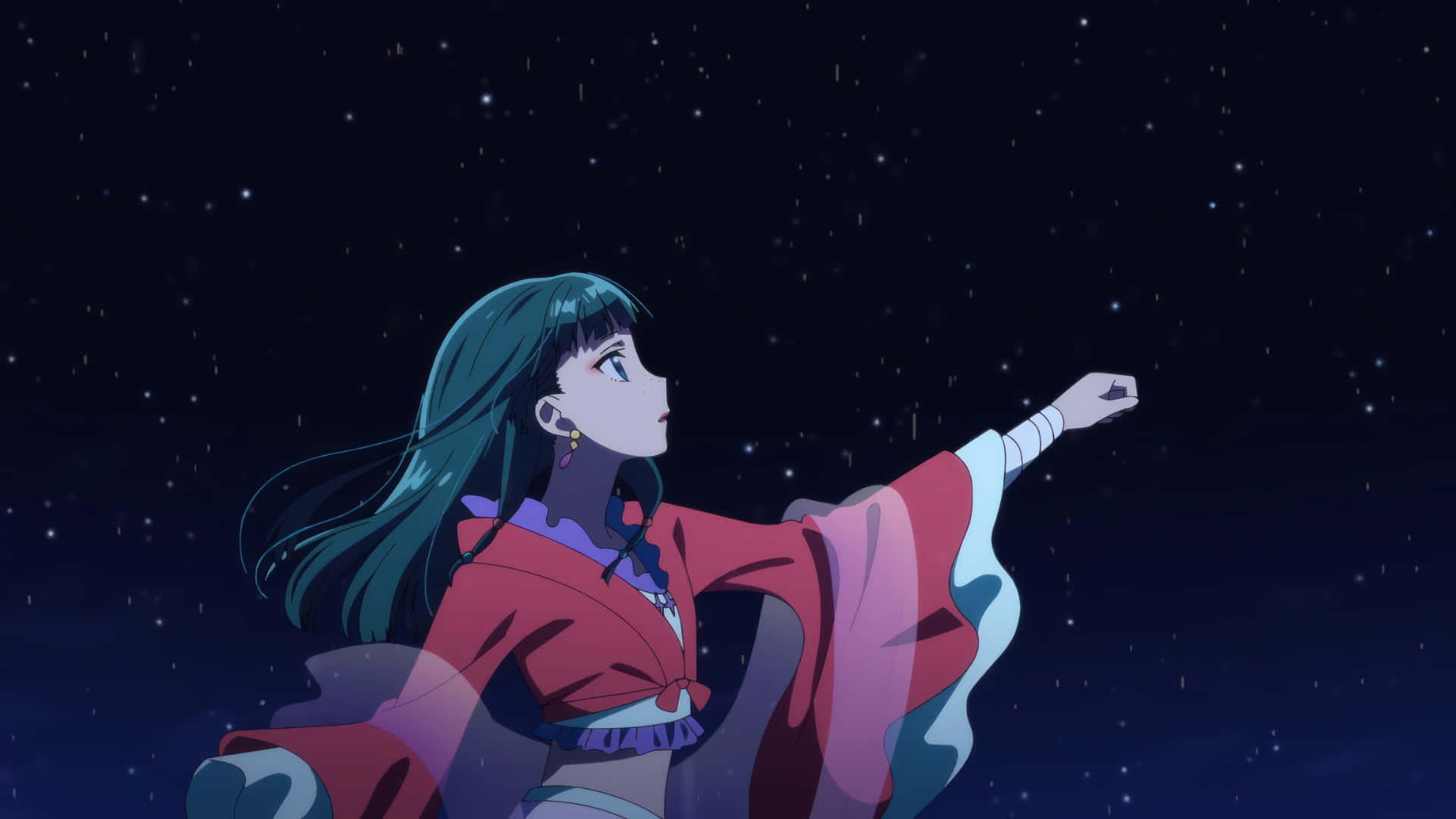 Apothecary Diaries, starry night, red kimono, Full HD Desktop Wallpaper