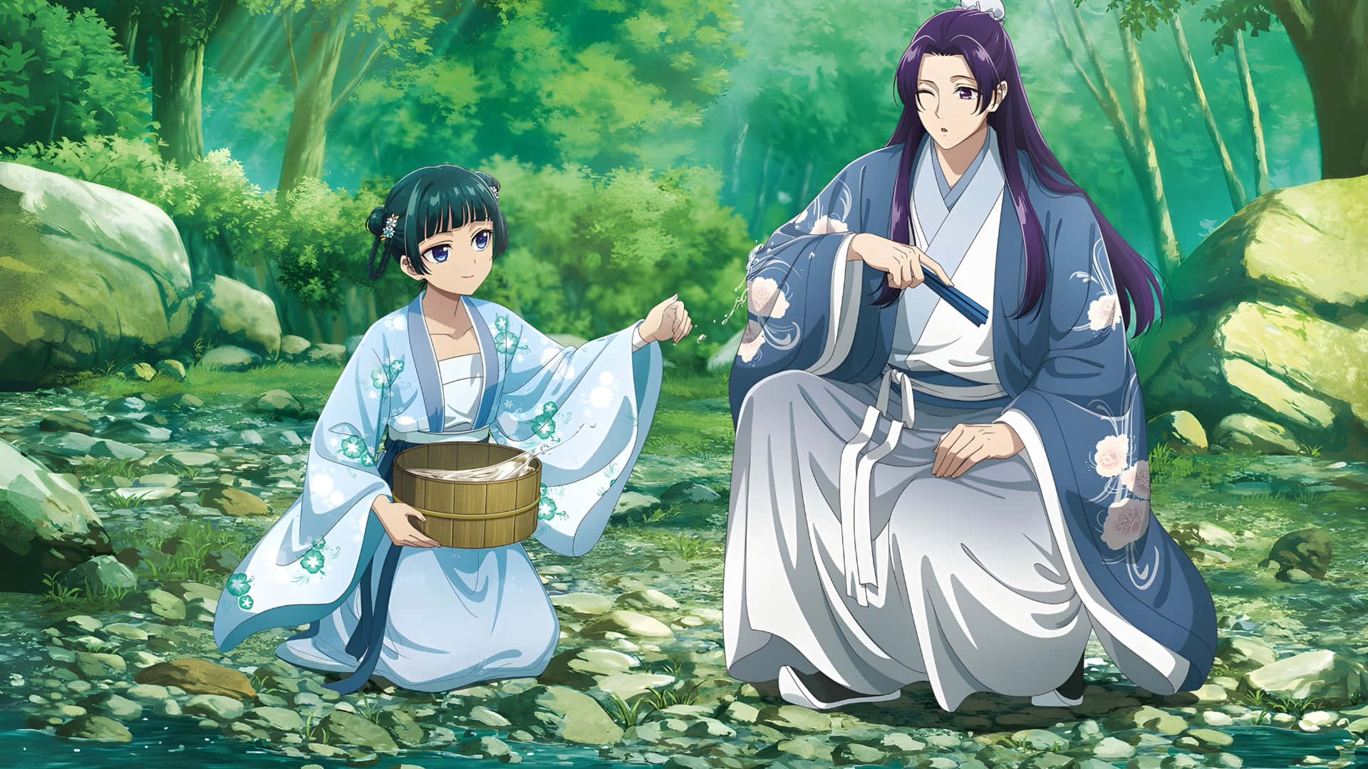 Apothecary Diaries, traditional robes, forest stream, Full HD Desktop Wallpaper
