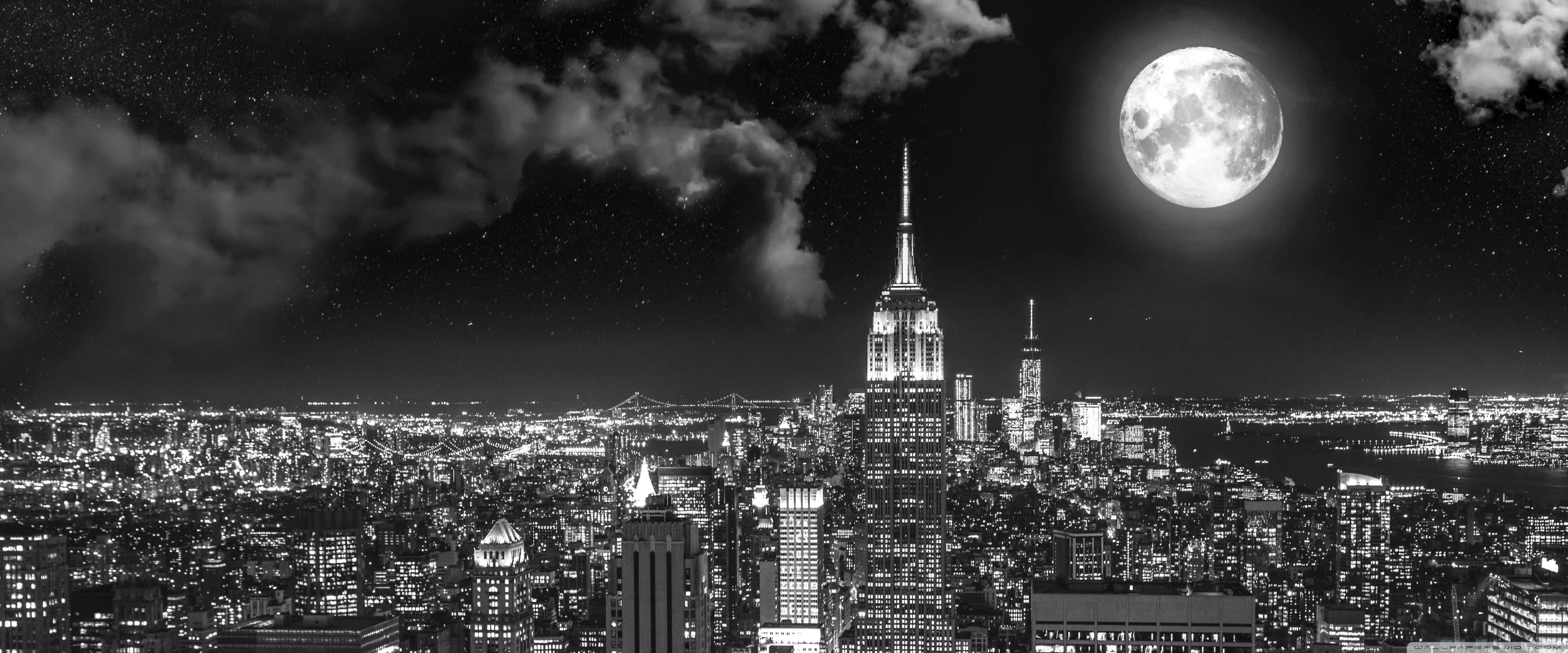 Apple 3840x1600, city skyline, night, 4K Desktop Wallpaper
