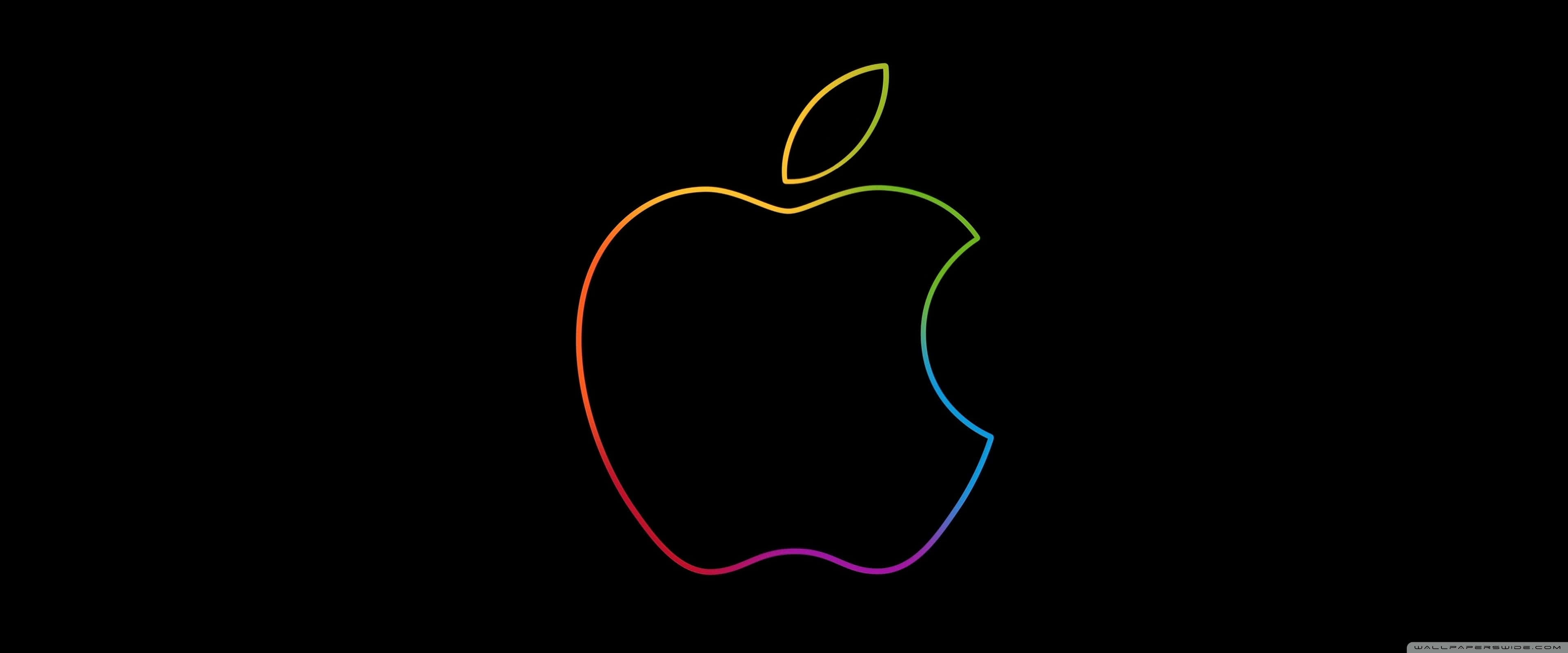 Apple logo, rainbow outline, solid black background, 4K Desktop Wallpaper