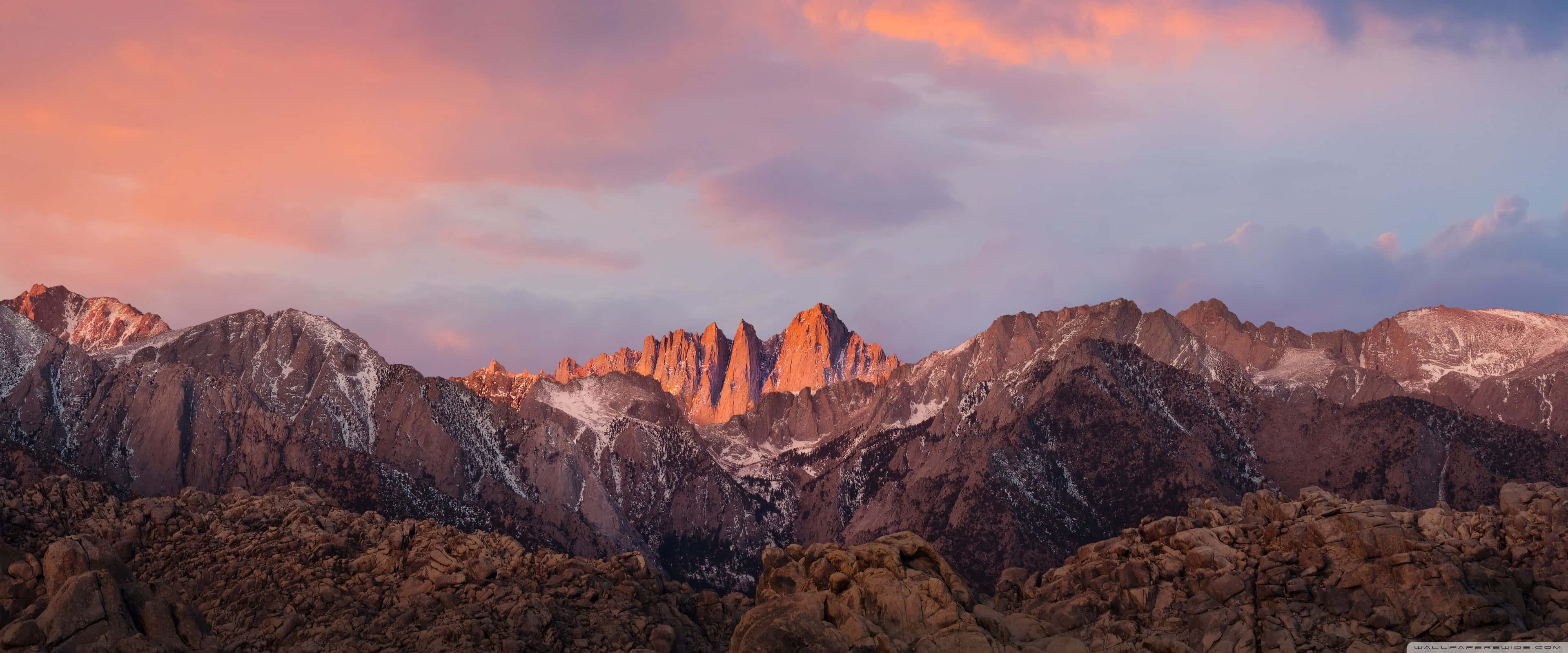 Apple 3840x1600, sunset, mountain range, 4K Desktop Wallpaper
