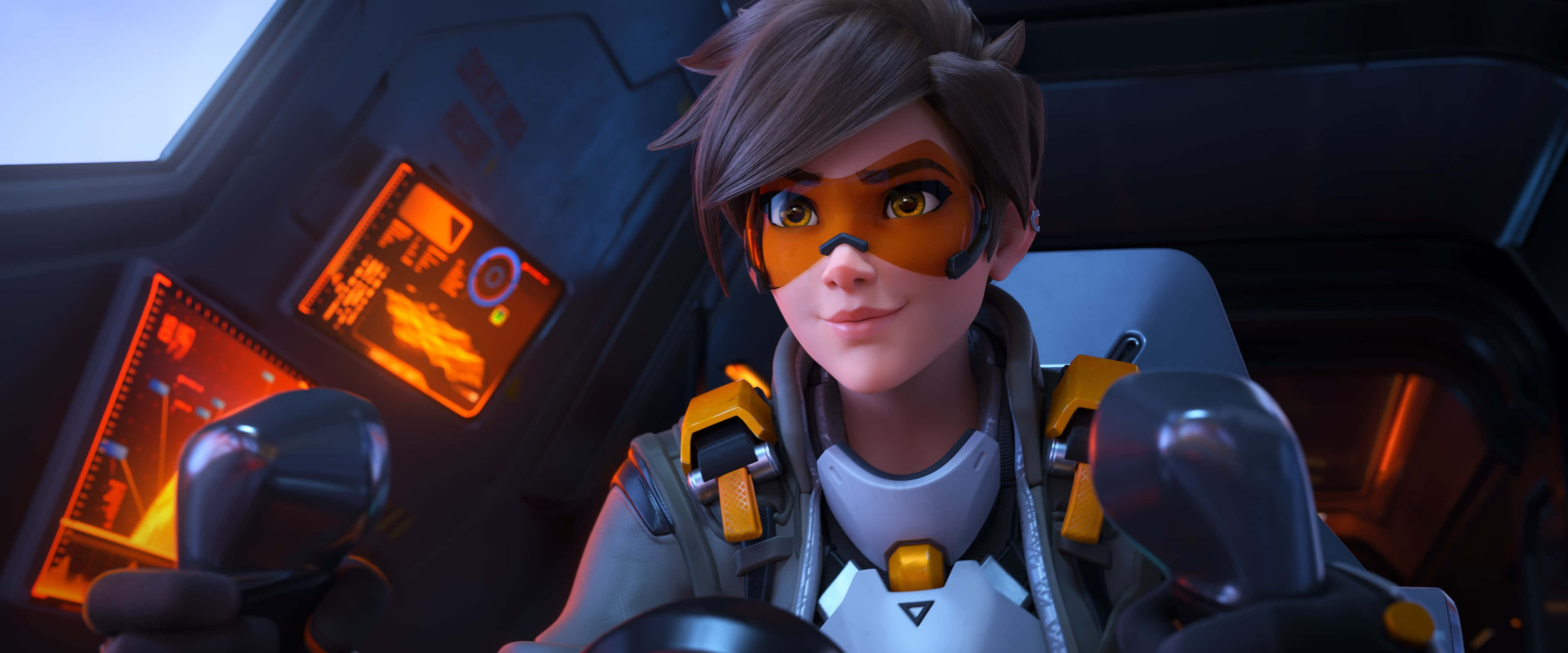 Apple 3840x1600, orange goggles, cockpit, 4K Desktop Wallpaper