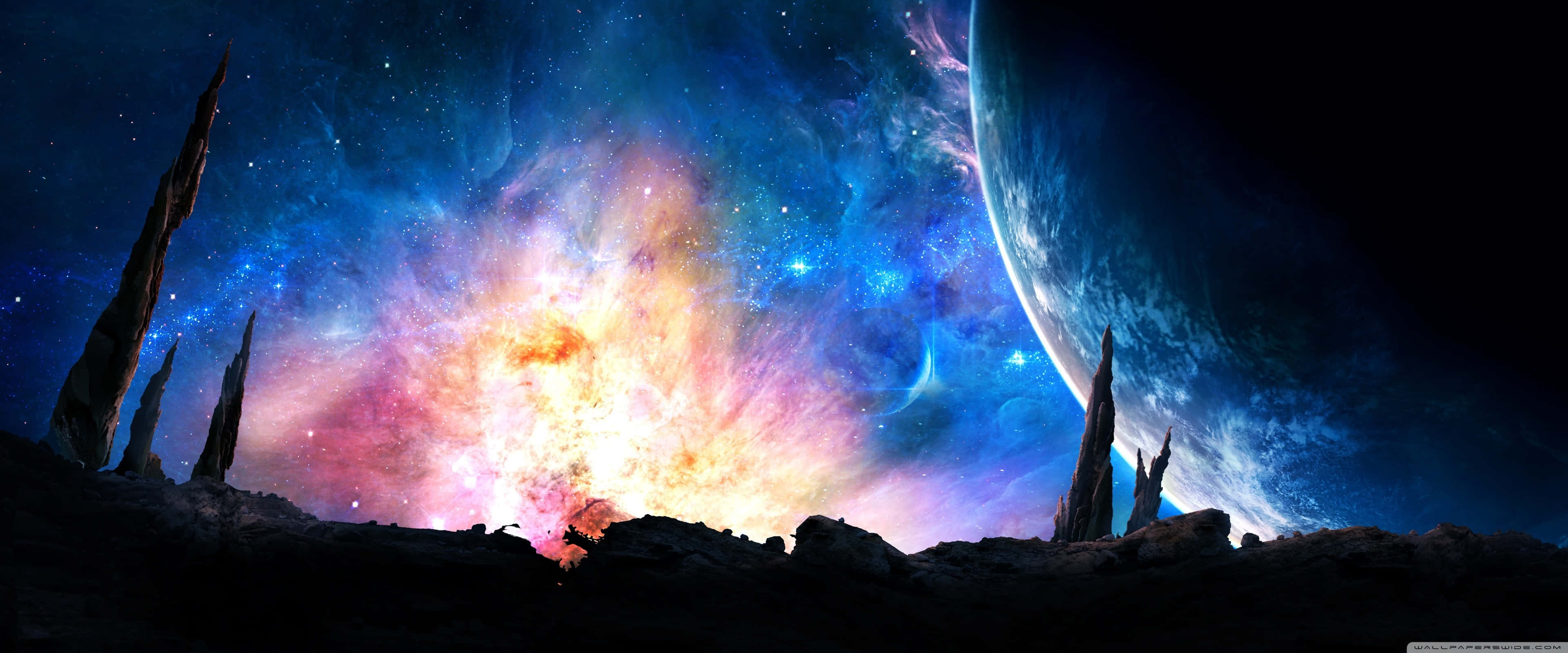 3840x1600, space scene, planet, 4K Desktop Wallpaper
