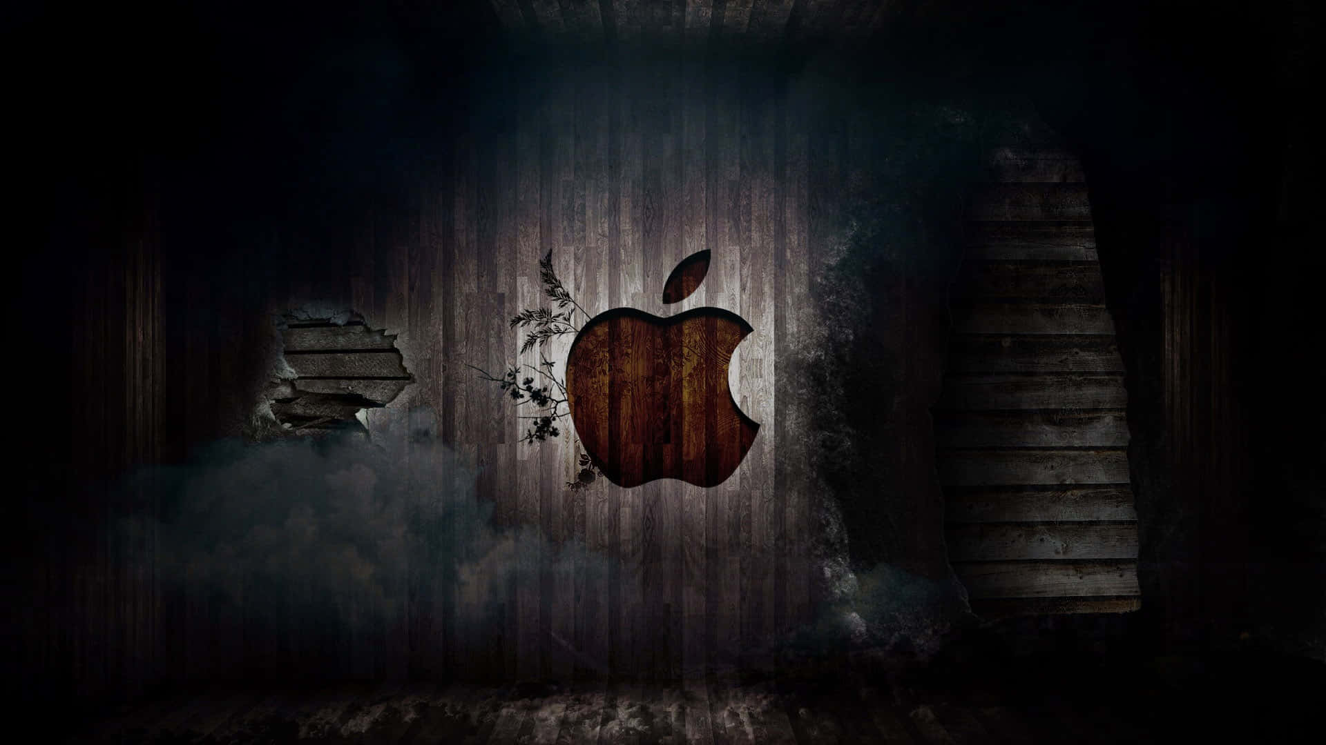 Apple logo, wooden Apple logo, vines, Full HD Desktop Wallpaper