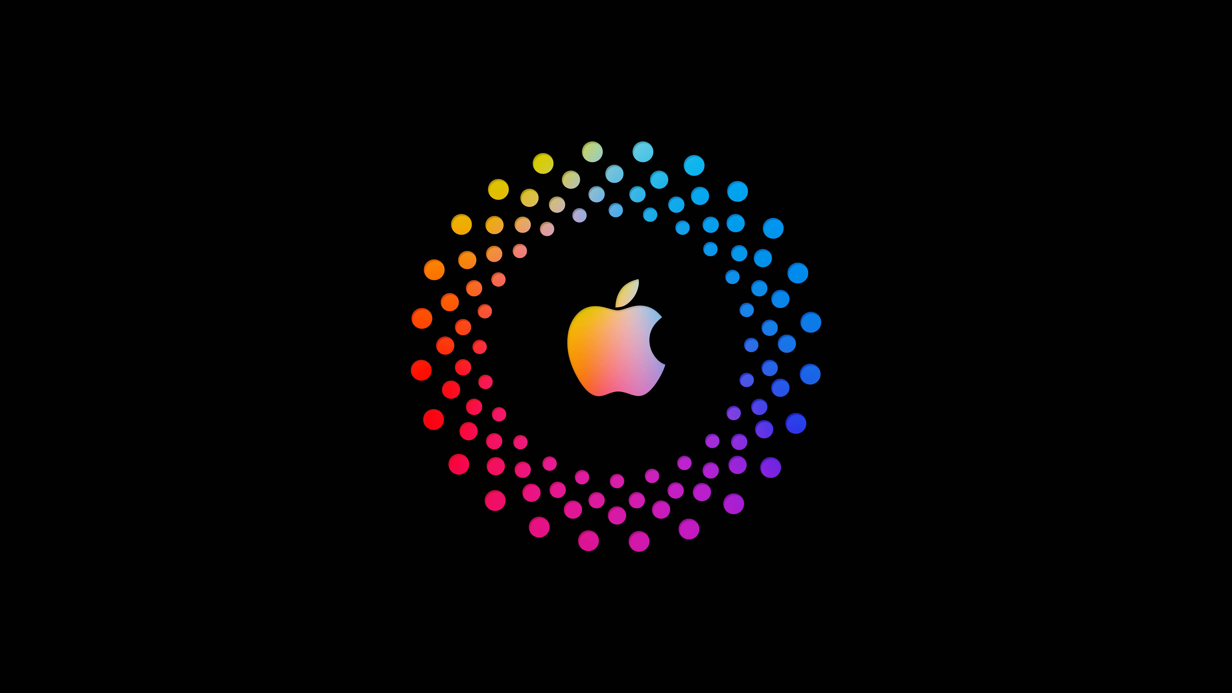 Apple 4K Ultra HD, rainbow dot ring, glowing Apple logo, 4K Desktop Wallpaper