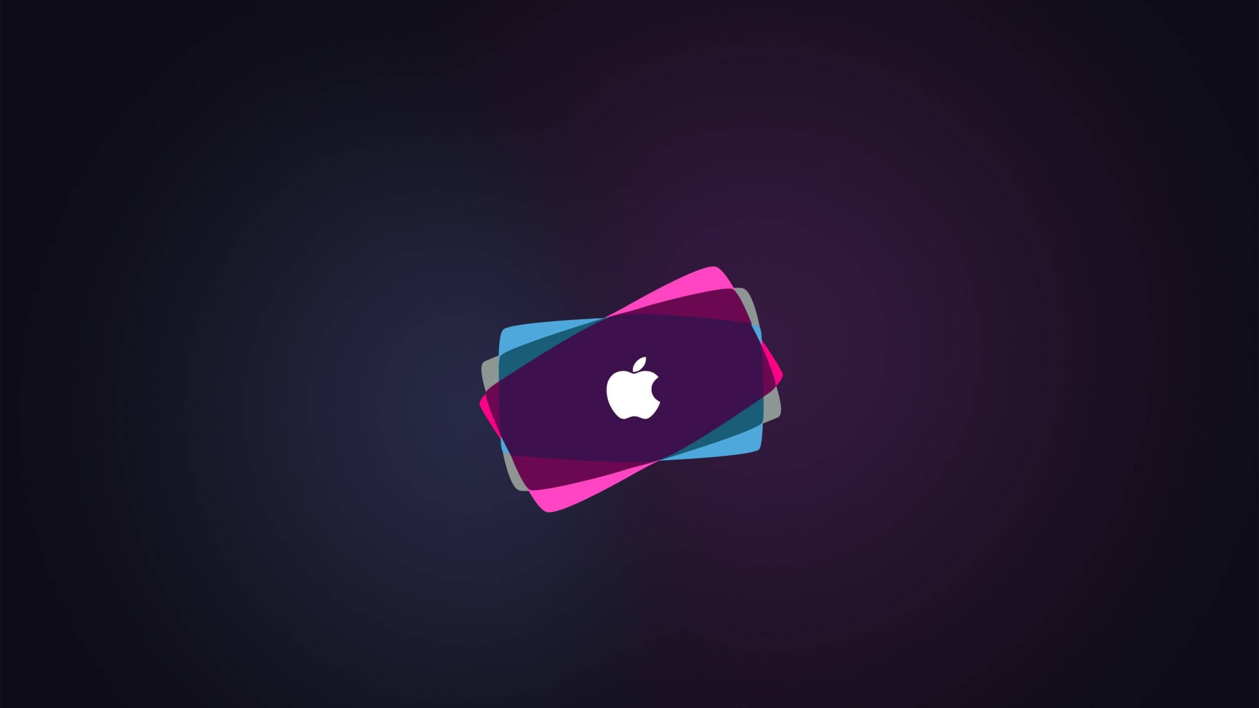 Apple logo, colorful cards, dark gradient background, 4K Desktop Wallpaper