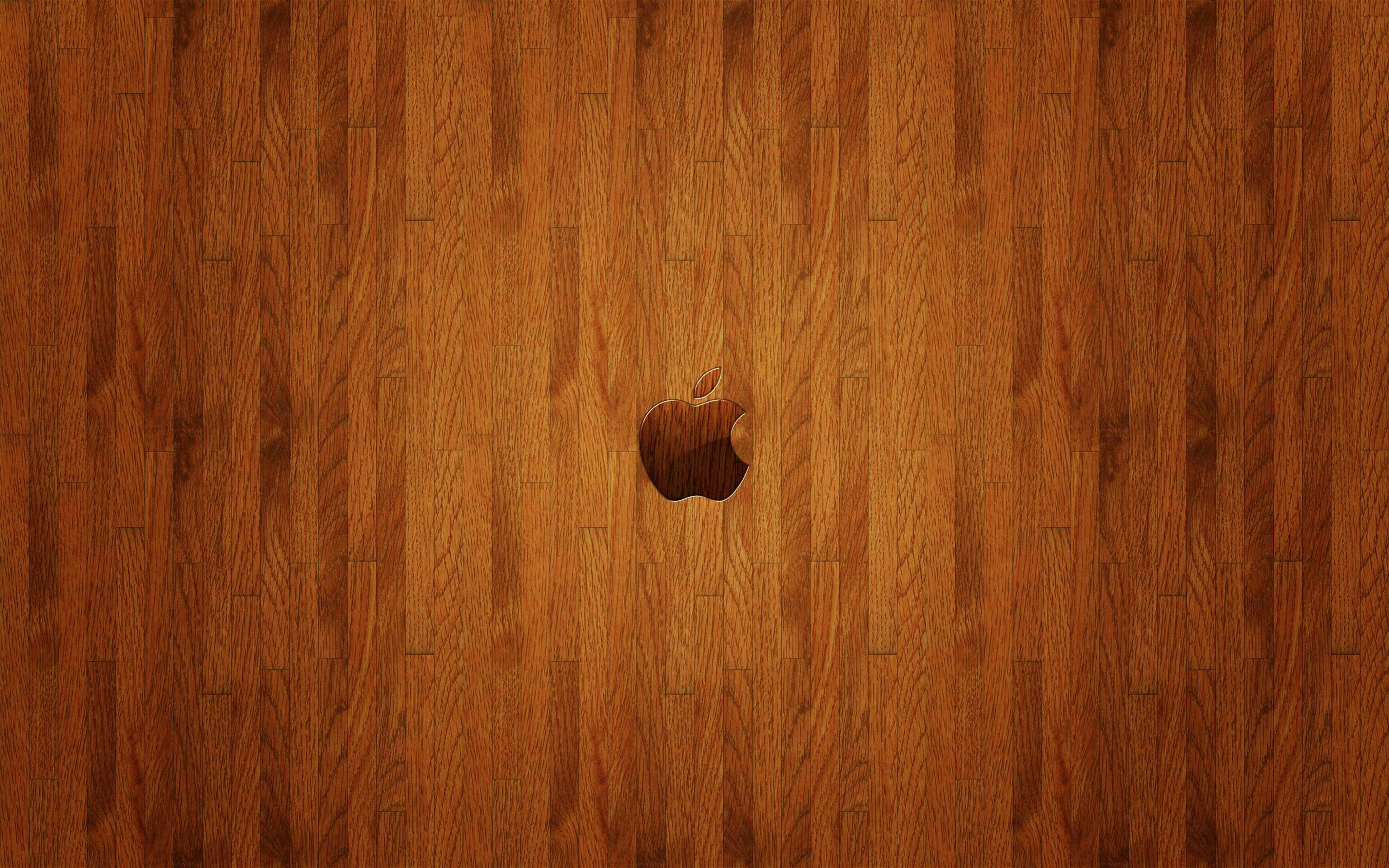 Apple 4K Ultra HD, wooden floor, Apple logo, 4K Desktop Wallpaper