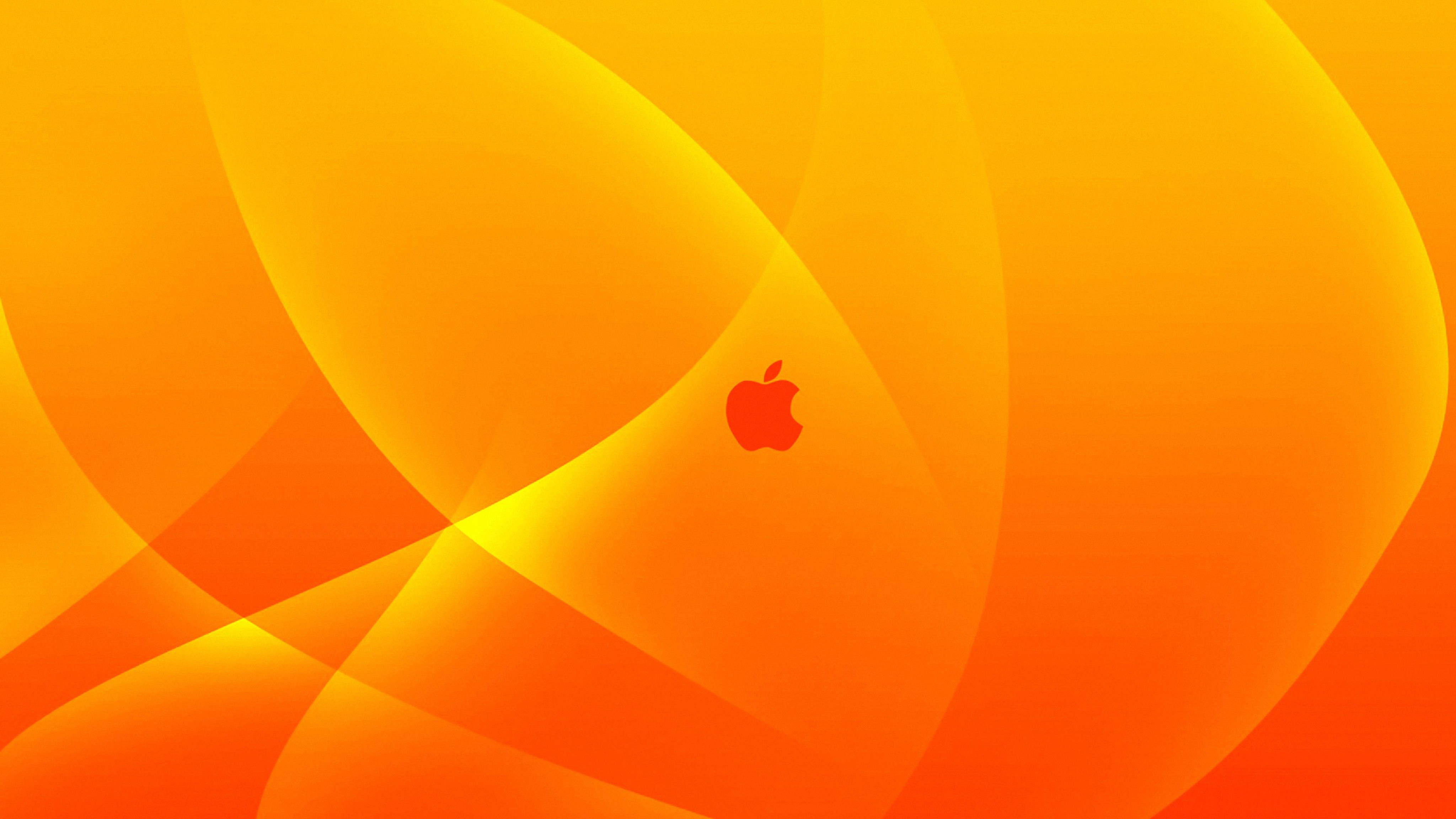 Apple 4K Ultra HD, orange, red Apple logo, 4K Desktop Wallpaper