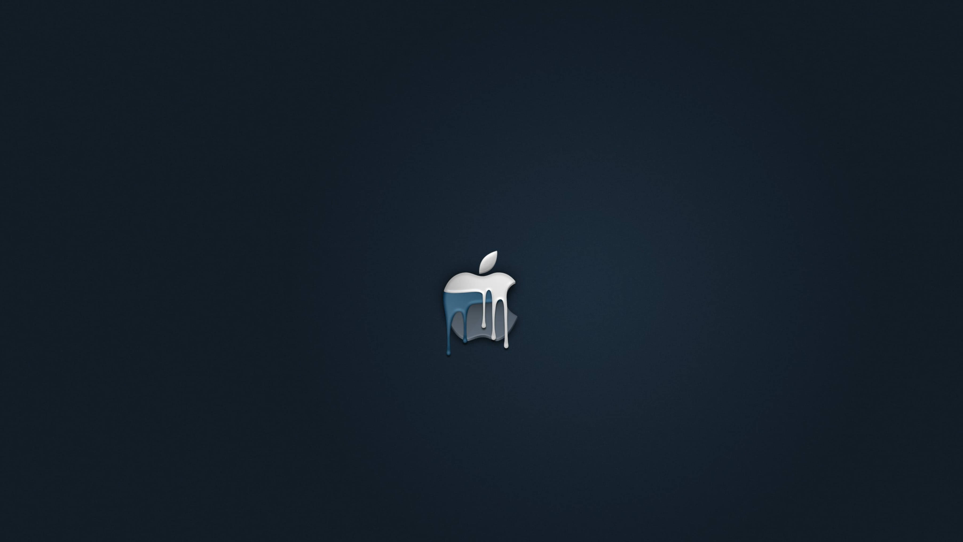 Apple 4K Ultra HD, Apple logo, blue paint dripping, 4K Desktop Wallpaper