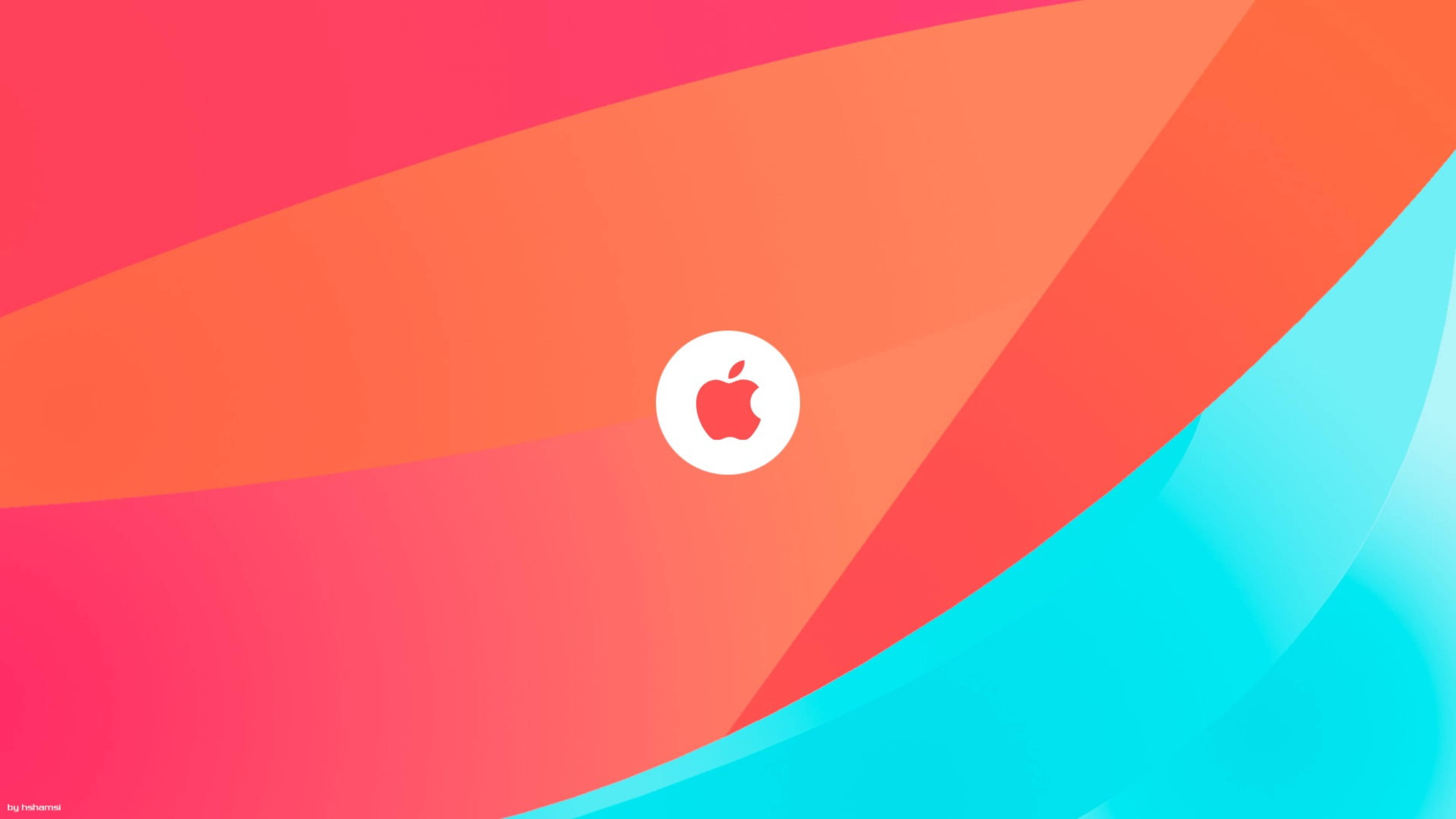 Apple 4K Ultra HD, pink orange and cyan gradients, white circle, 4K Desktop Wallpaper
