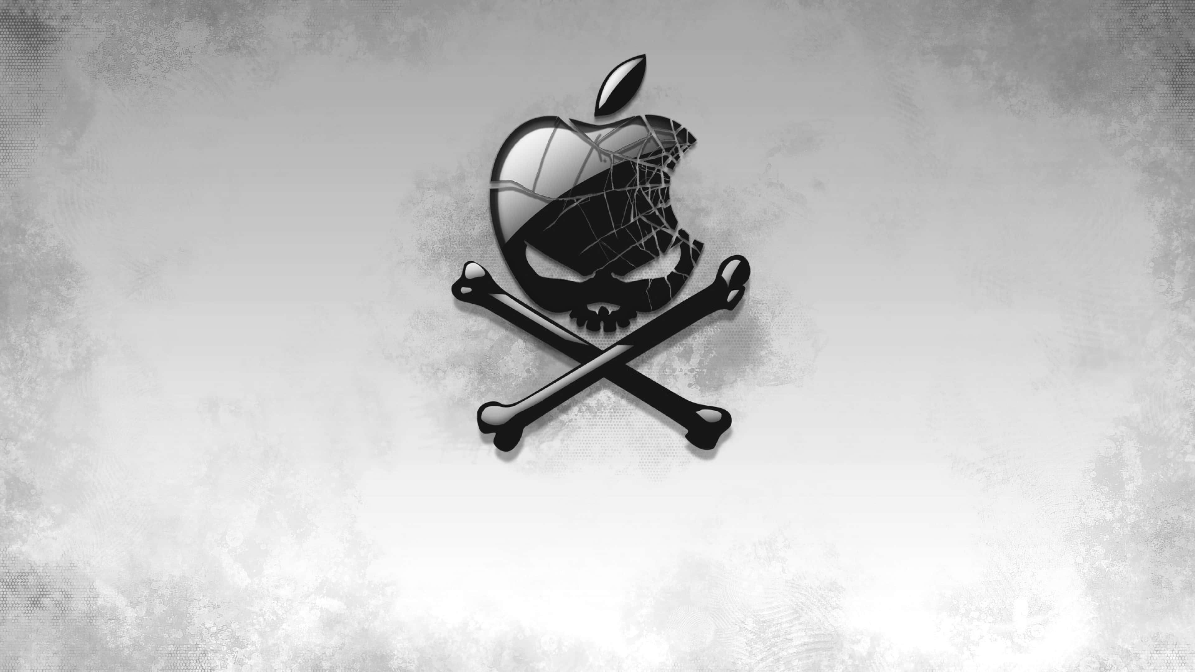 Apple 4K, cracked Apple logo, skull and crossbones, 4K Desktop Wallpaper