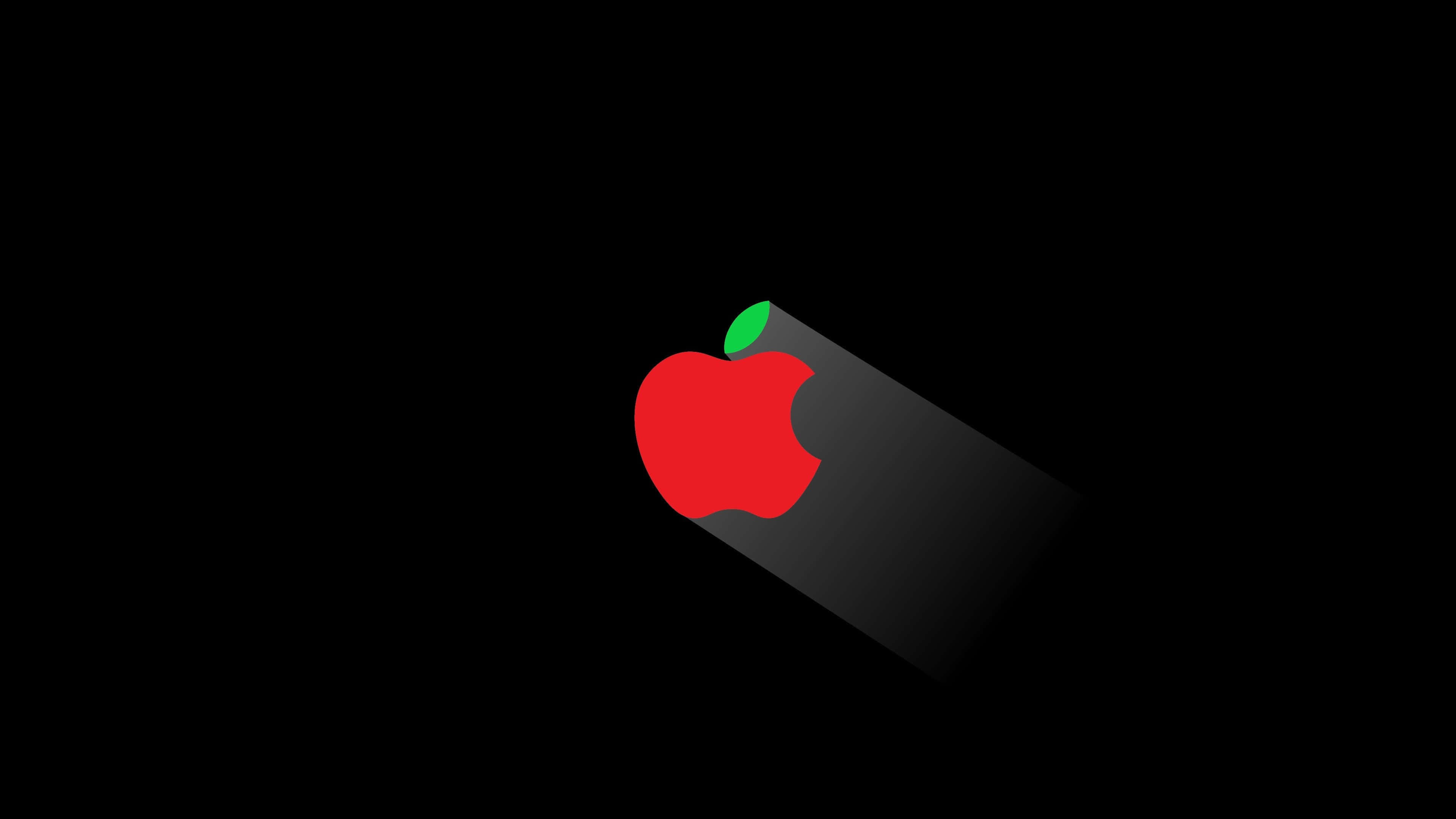 Apple 4K, red apple logo, green leaf, 4K Desktop Wallpaper