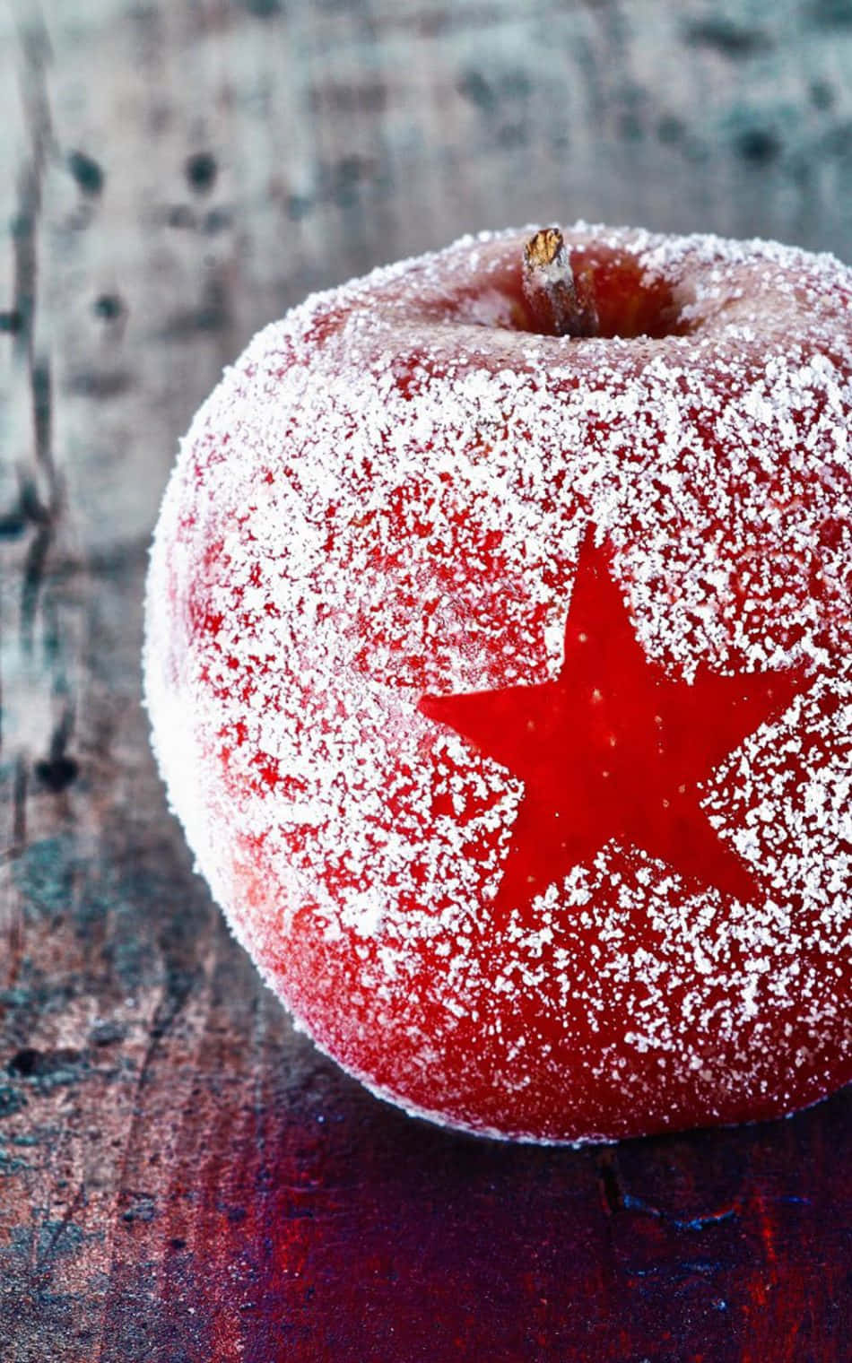 4K Apple, vibrant red apple, white sugar, HD Phone Wallpaper