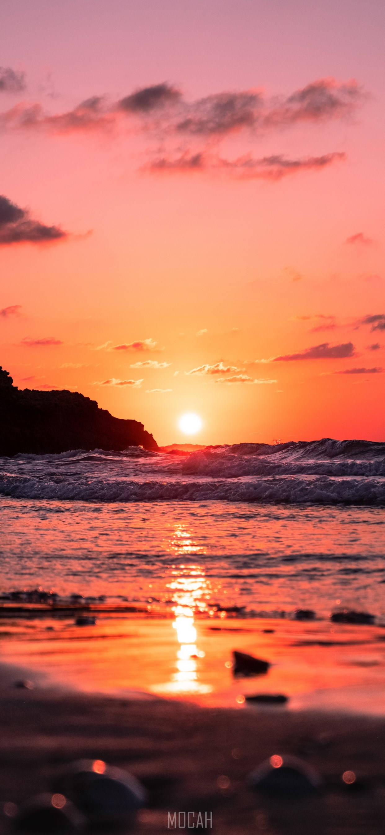 Apple Beach, sunset, ocean, 2K Phone Wallpaper