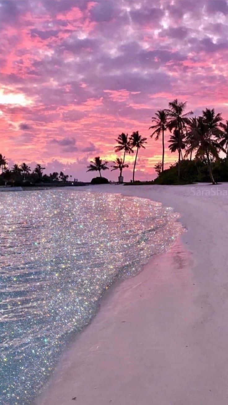 iPhone, pink sunset, glittering ocean waves, HD Phone Wallpaper