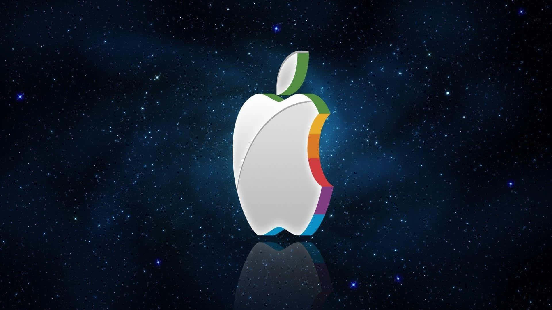 Apple logo, rainbow bite mark, starry cosmic background, Full HD Desktop Wallpaper