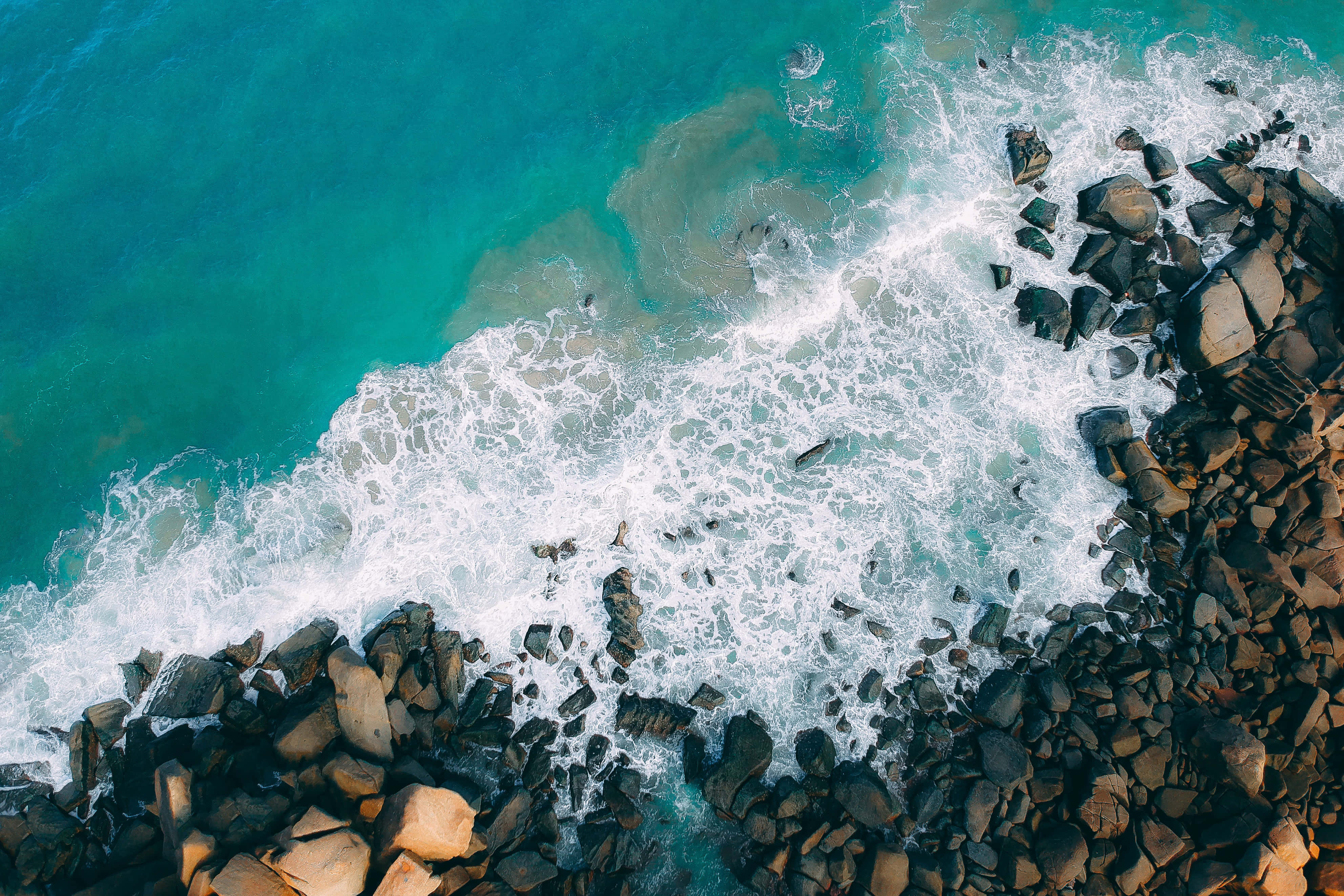 Apple Desktop, turquoise, dark rocks, 4K Desktop Wallpaper
