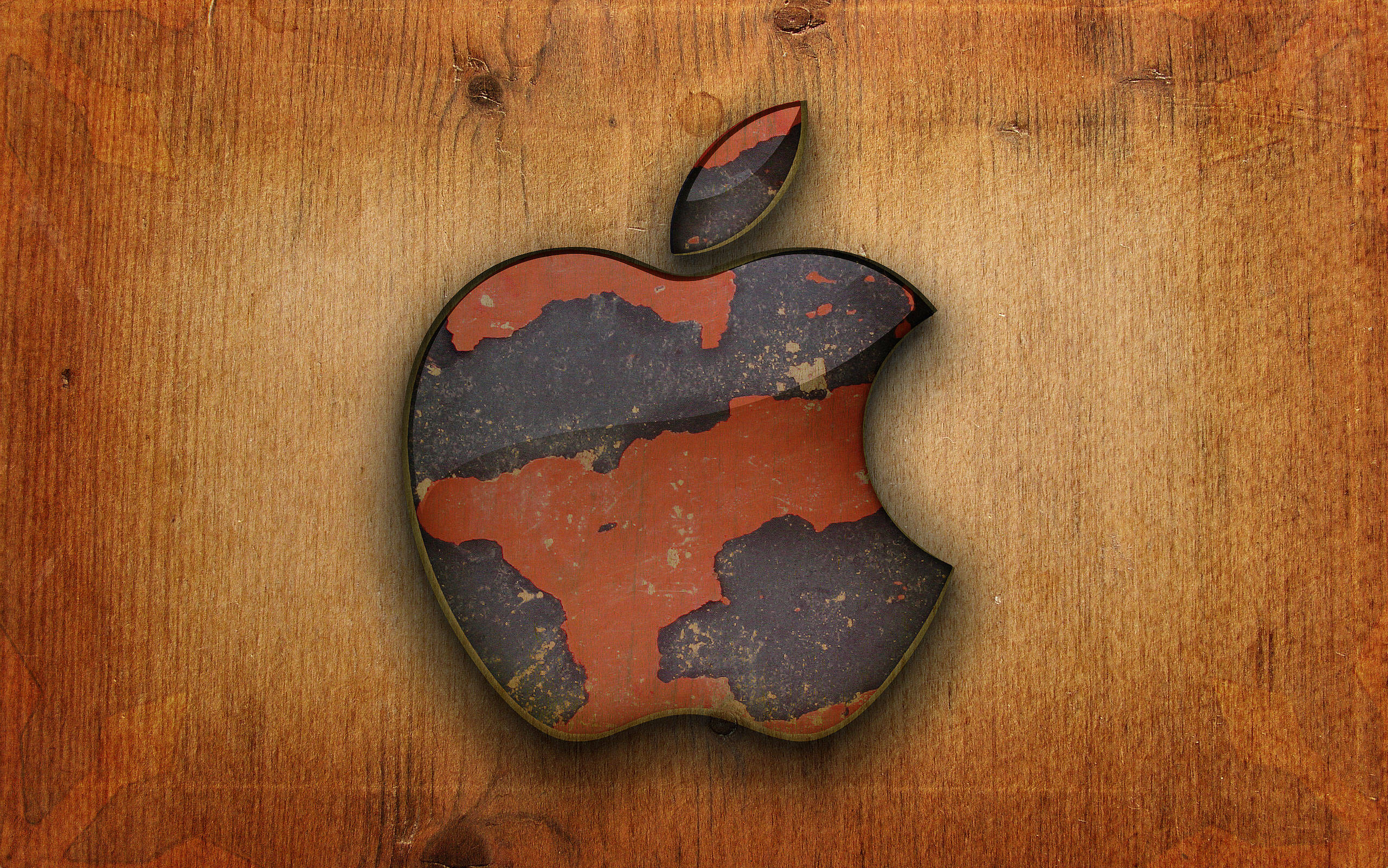 Apple HD Desktop, Apple logo, chipped red and black paint, 2K Desktop Wallpaper