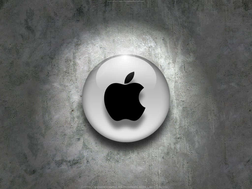 Apple logo, glossy white, textured gray concrete wall, SD Desktop Wallpaper