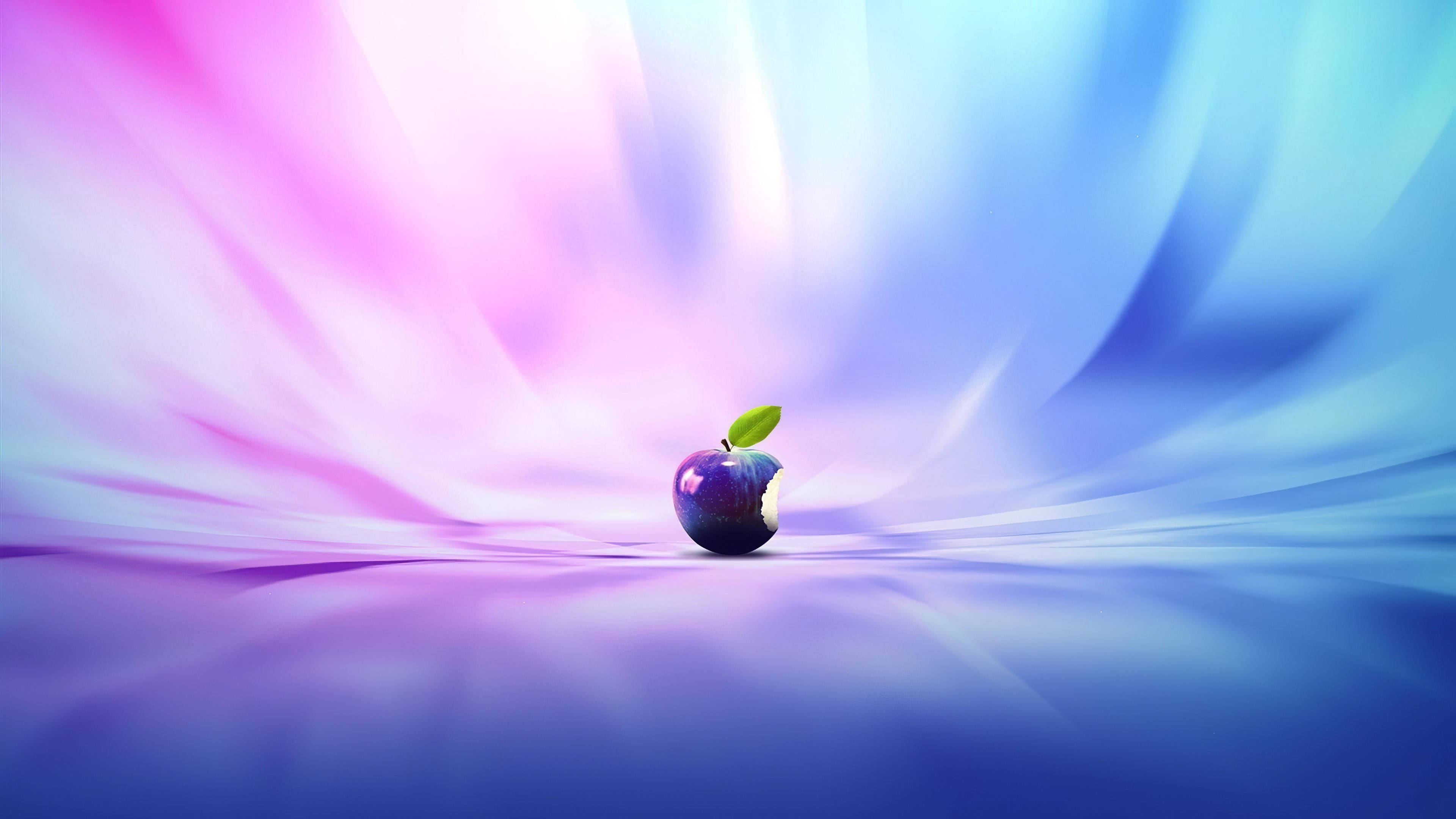 Apple HD desktop, glossy bitten apple, green leaf, 4K Desktop Wallpaper