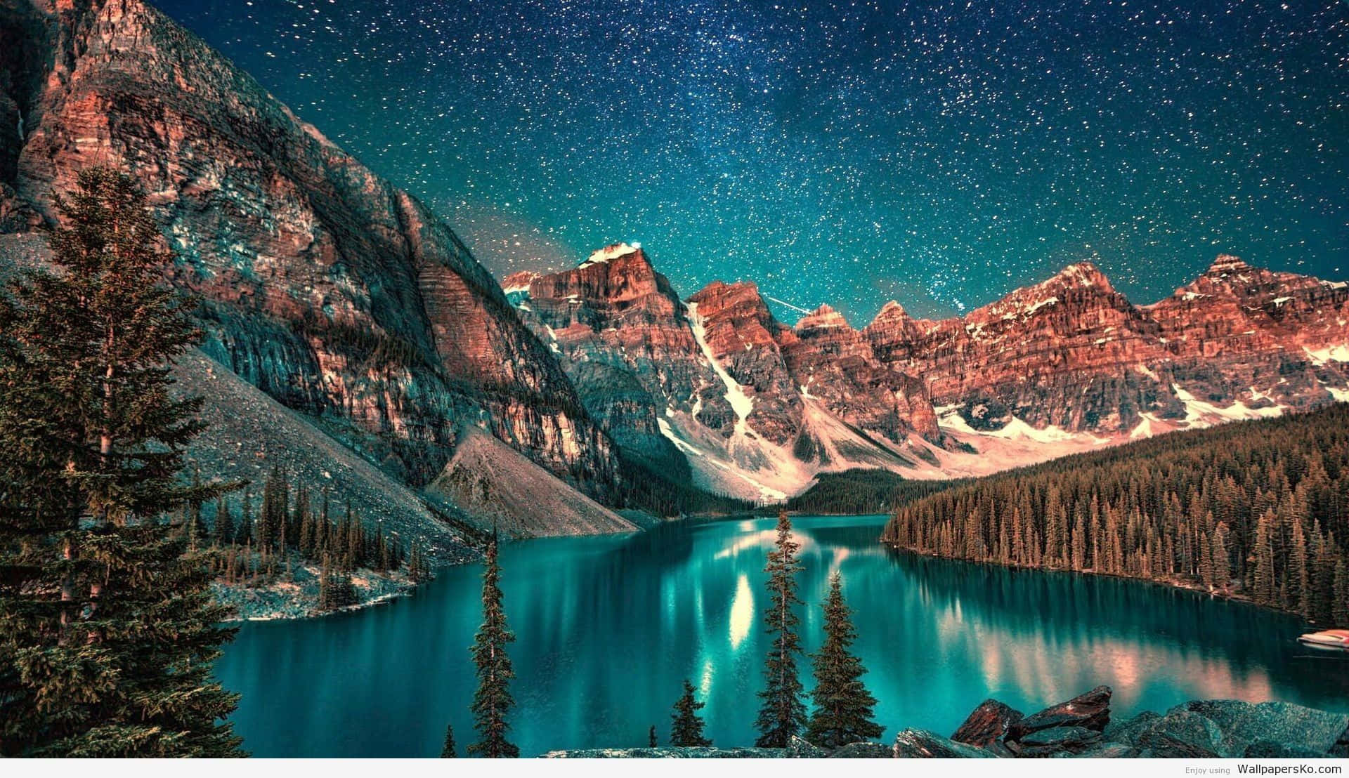 Apple Desktop, turquoise, starry night sky, Full HD Desktop Wallpaper