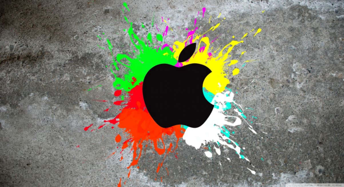 Apple logo, black, vibrant paint splatters, SD Desktop Wallpaper