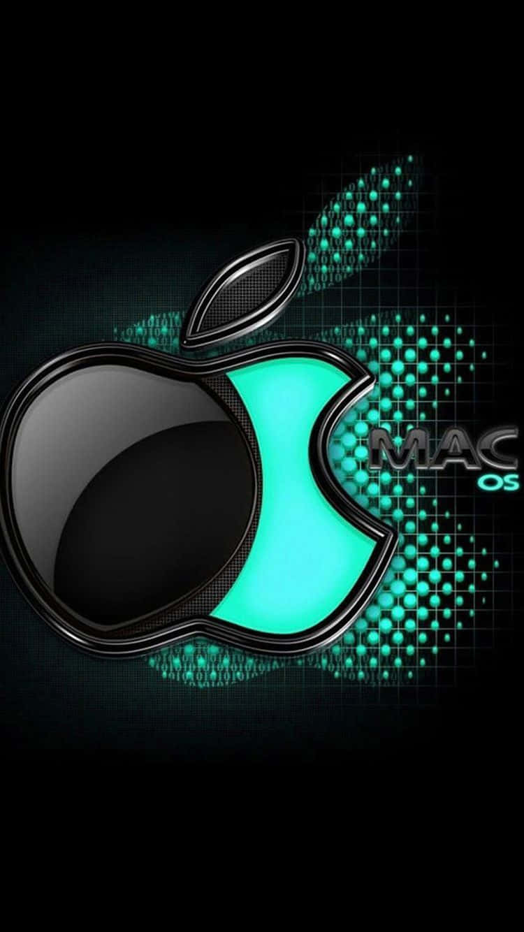 Apple Eating Android, glossy black Apple logo, glowing teal bite mark, HD Phone Wallpaper