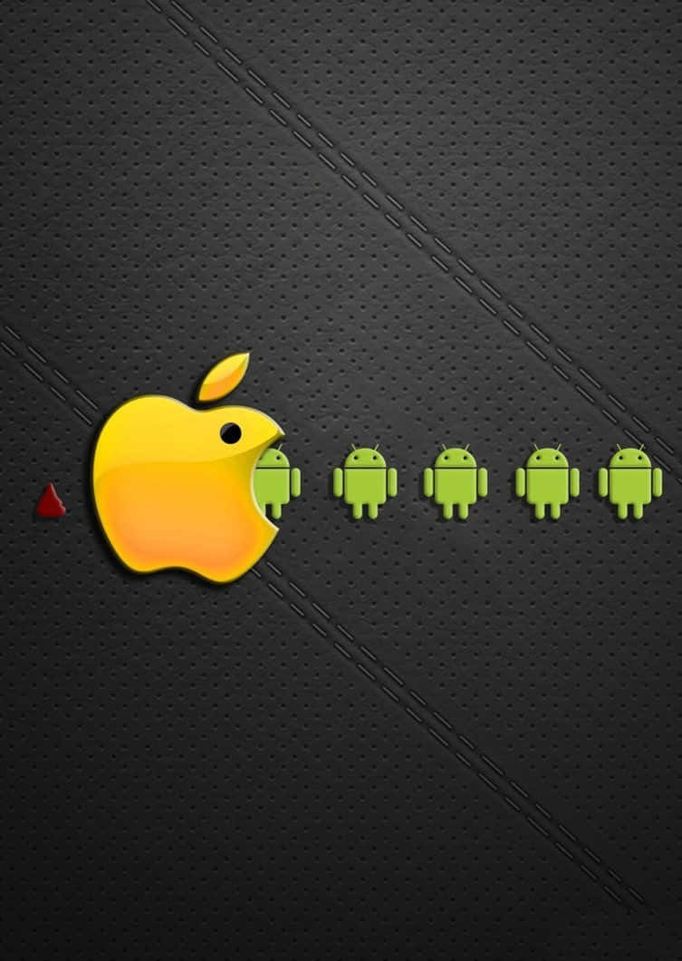 Apple Eating Android, glossy yellow apple logo, bite mark, SD Phone Wallpaper