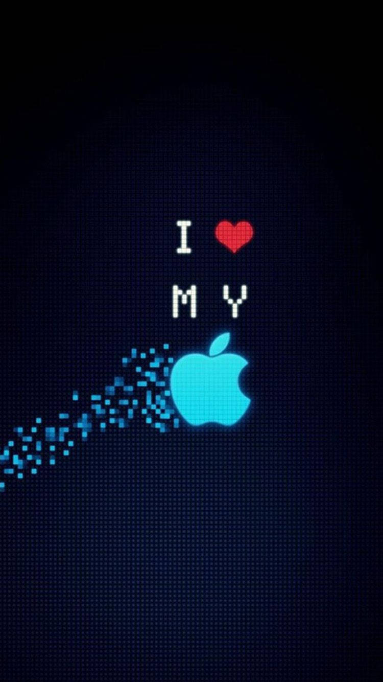 Apple iPhone Default, pixelated blue Apple logo, I ❤ MY text, HD Phone Wallpaper