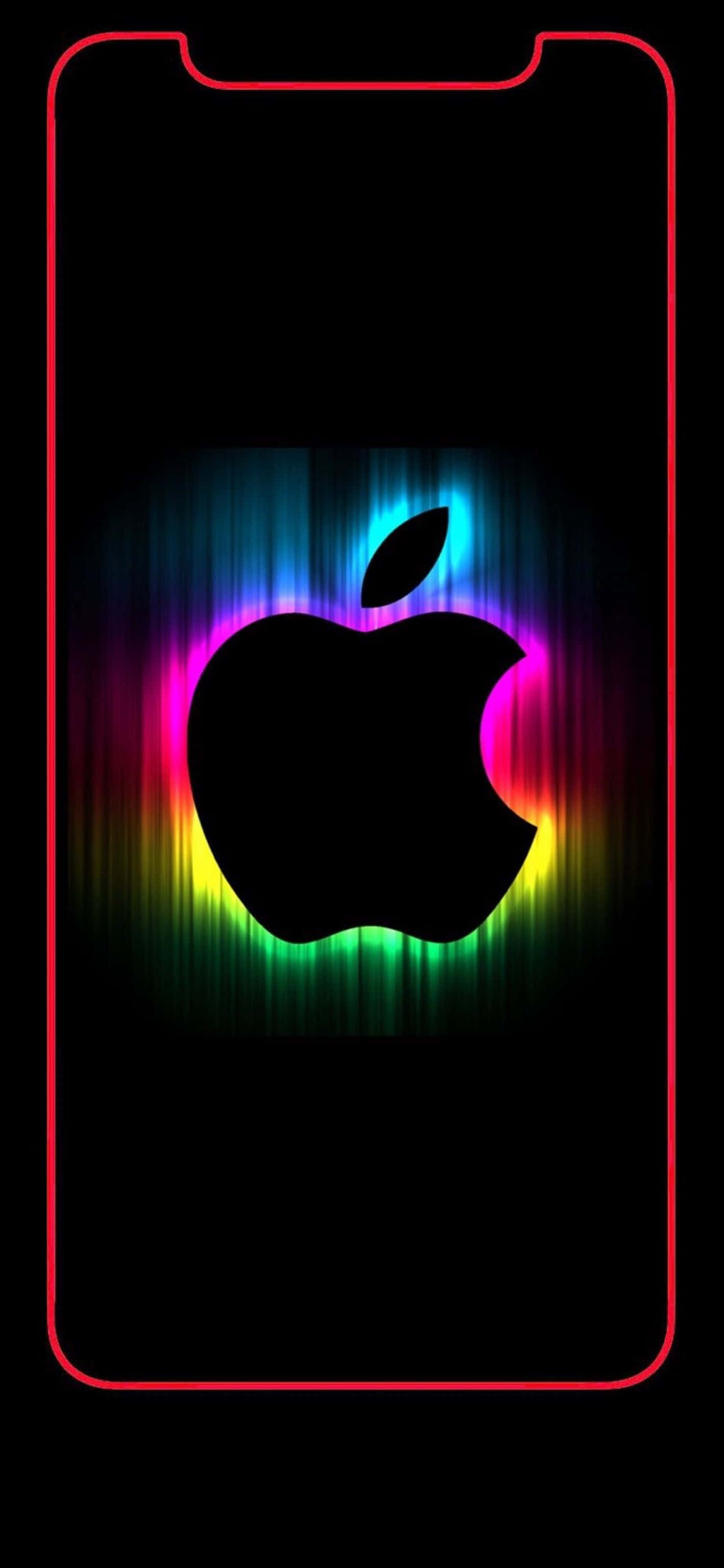 Apple iPhone X, shimmering neon logo, black Apple logo, 2K Phone Wallpaper