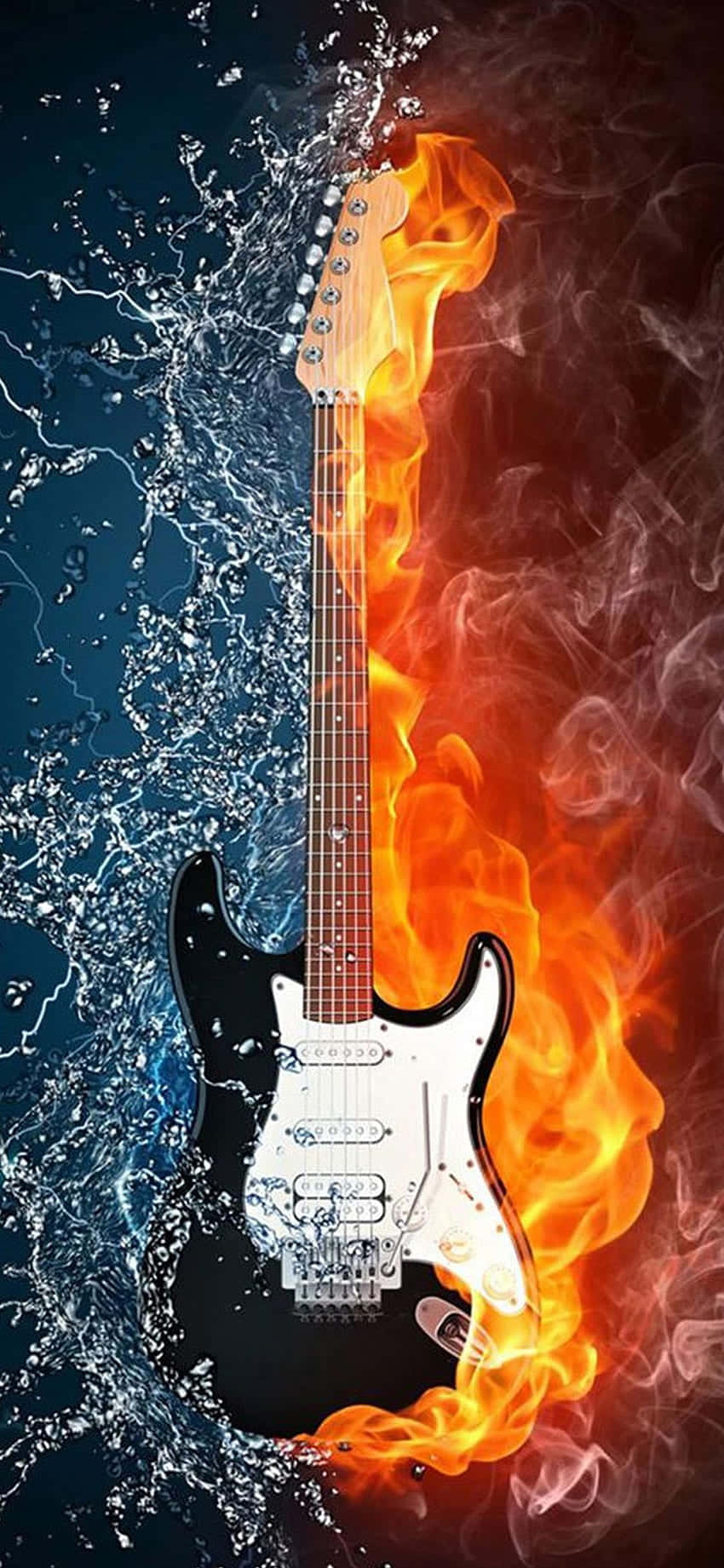Apple iPhone X, black electric guitar, fire, HD Phone Wallpaper