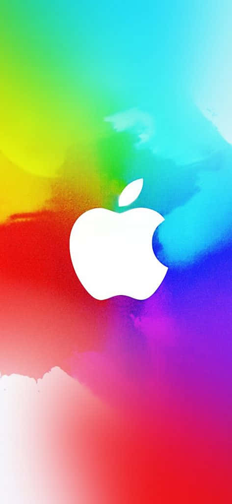 Apple iPhone X, white Apple logo, vibrant rainbow watercolor gradient background, SD Phone Wallpaper