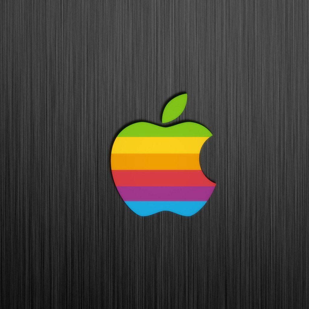 Apple Logo, rainbow colors, dark brushed metal background, SD Desktop Wallpaper