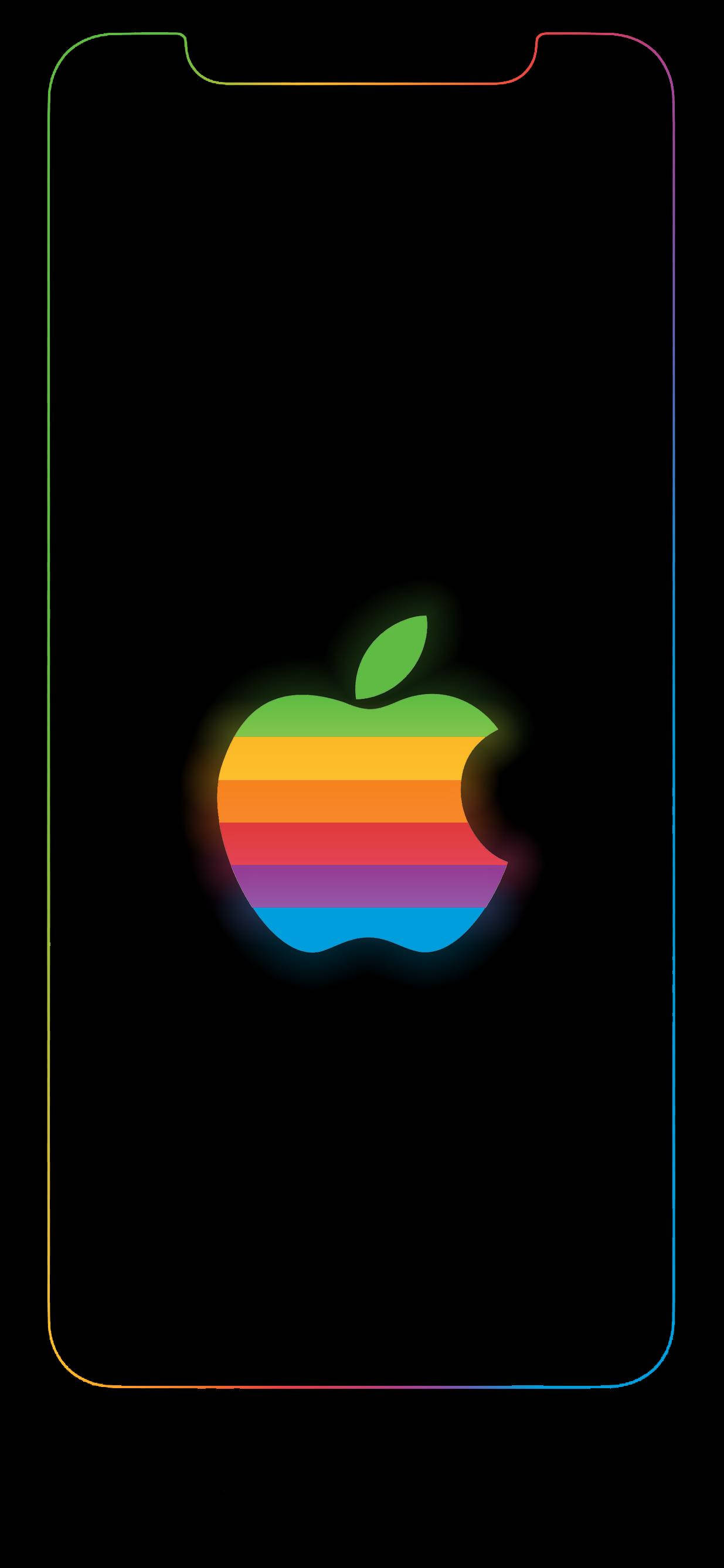 Apple Logo, rainbow, neon border, 2K Phone Wallpaper