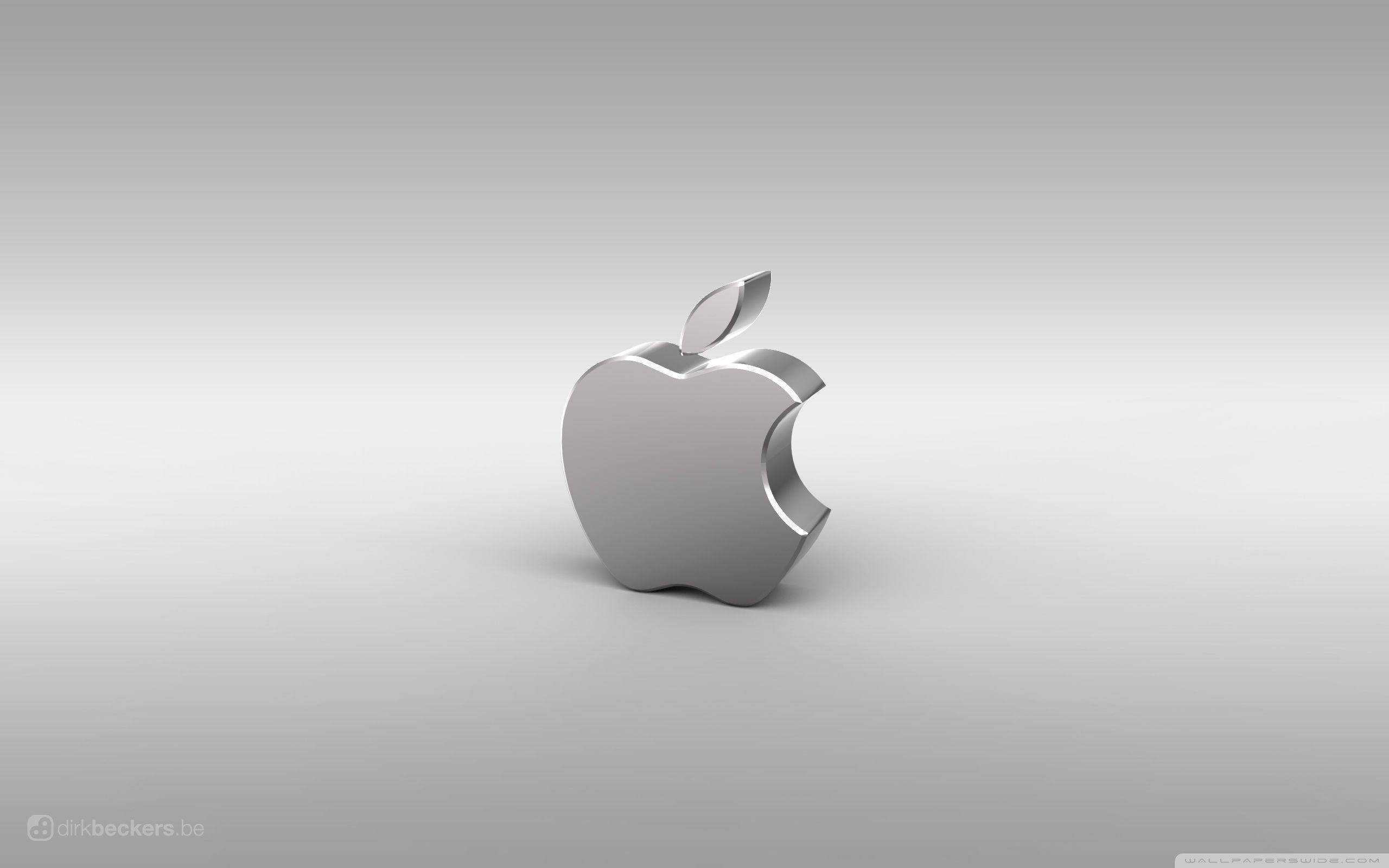 Apple Logo, 3D, silver, 2K Desktop Wallpaper