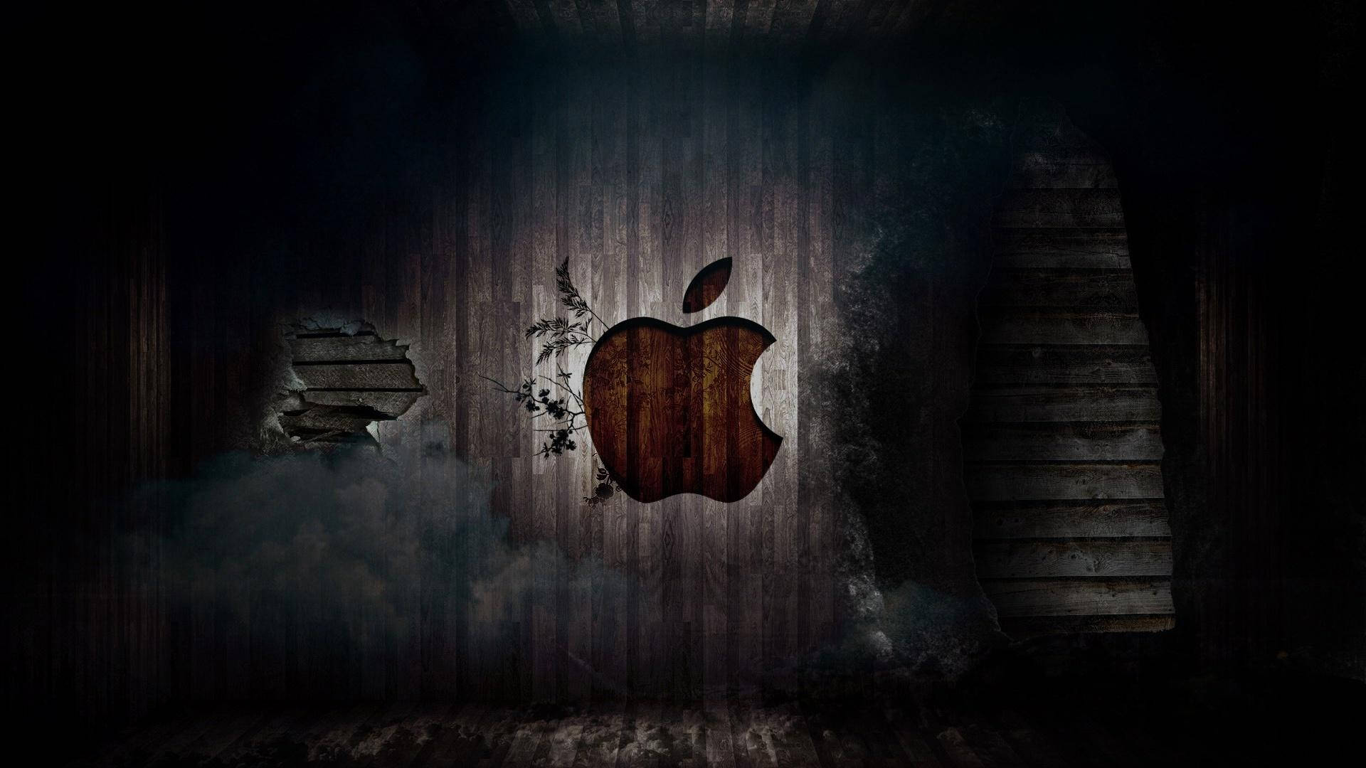 Apple Logo, wooden wall, vines, Full HD Desktop Wallpaper