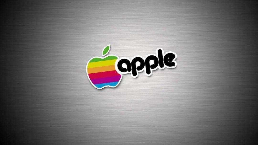 Apple Logo, rainbow-striped, green leaf, SD Desktop Wallpaper