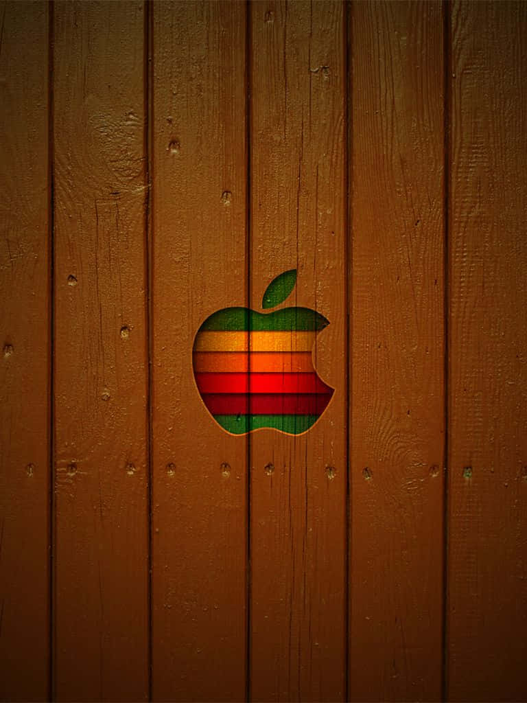 Apple Logo, rainbow Apple logo, wooden planks, SD Phone Wallpaper