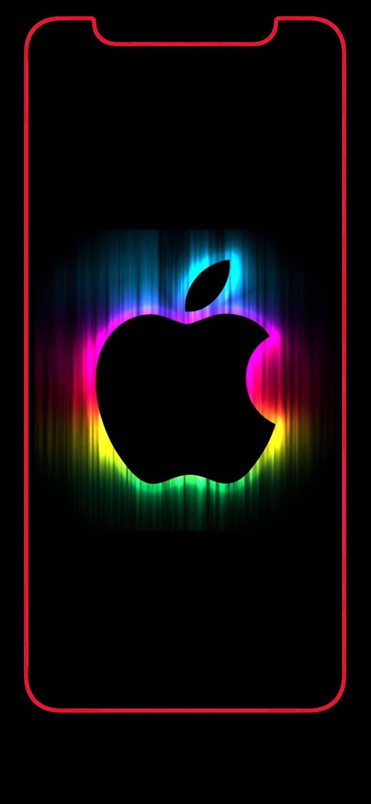 Apple logo, glowing, vibrant rainbow light, 2K Phone Wallpaper