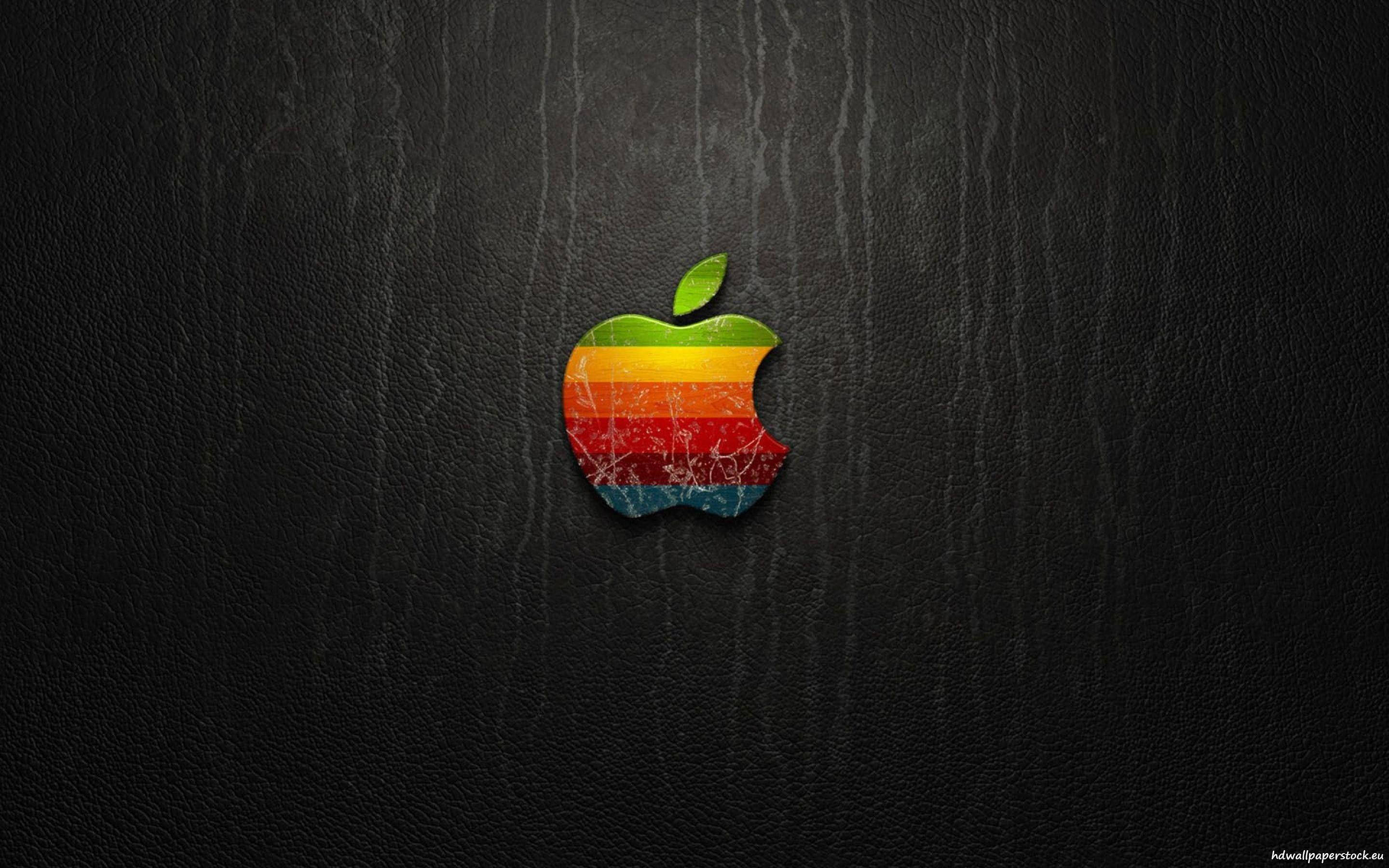 rainbow colored apple logo, vintage rainbow Apple logo, bite mark, 2K Desktop Wallpaper