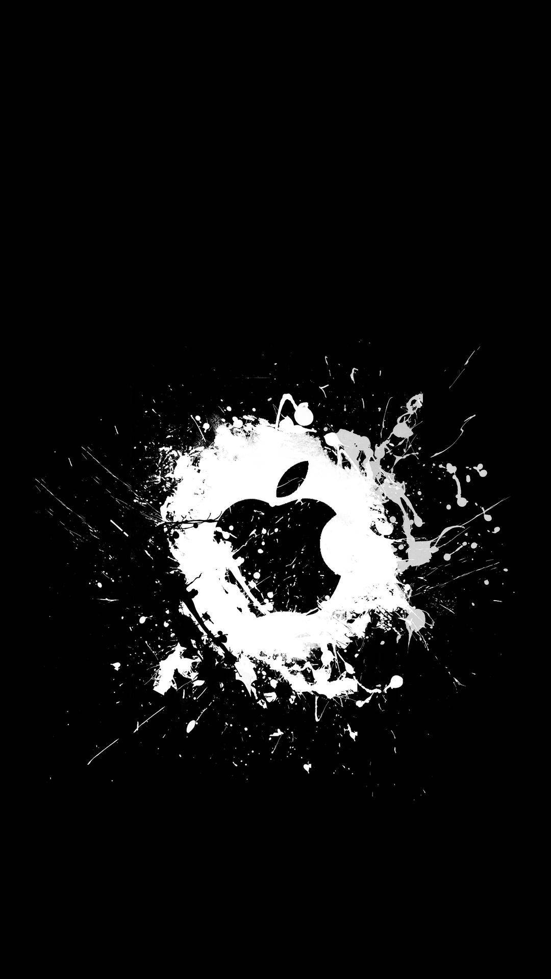 white splash, black Apple logo, pure black background, Full HD Phone Wallpaper