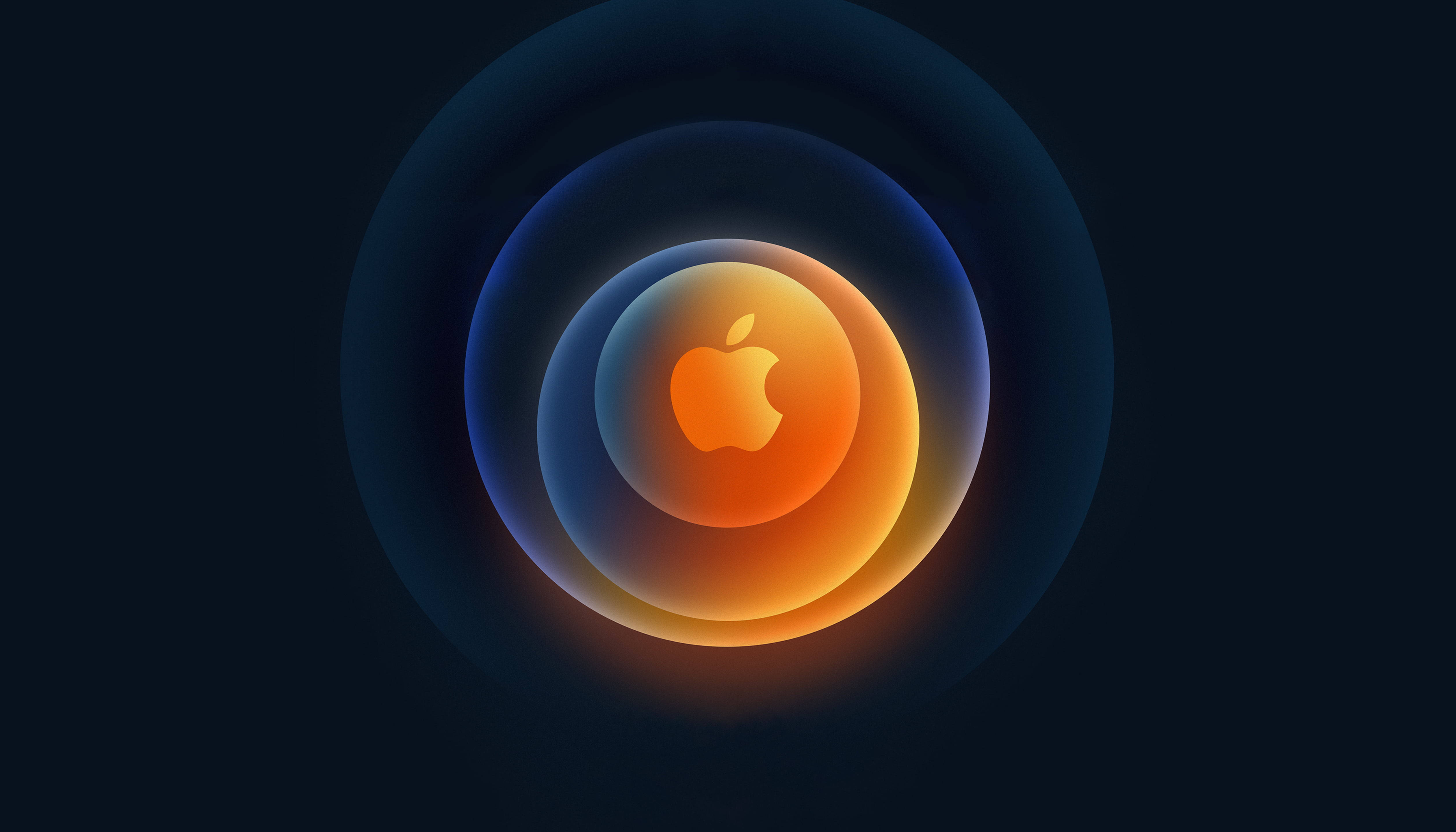 Apple logo, circular design, glowing orange, 4K Desktop Wallpaper