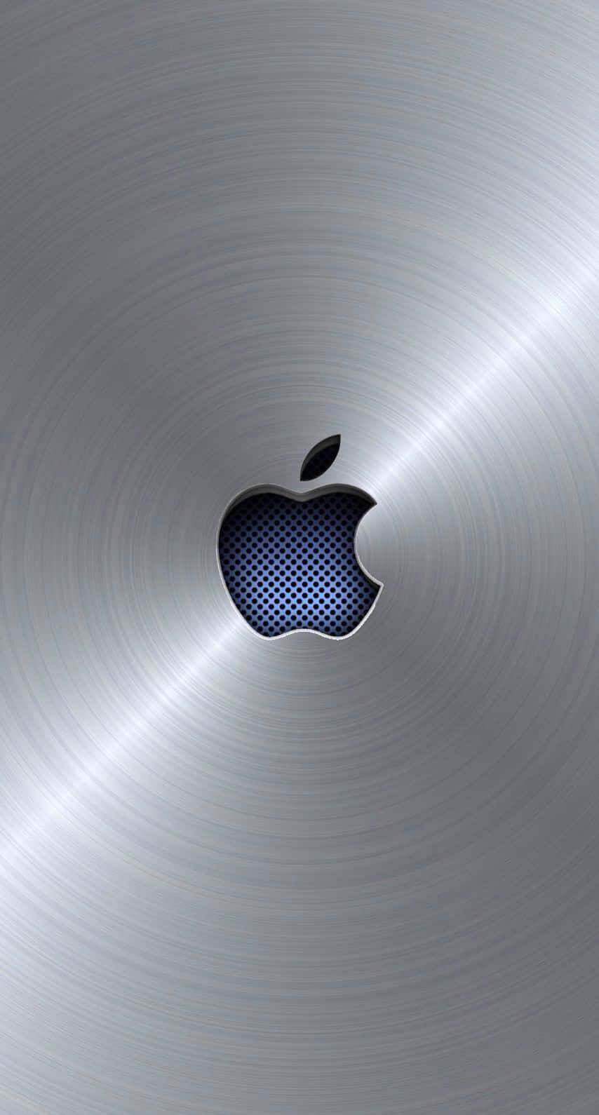 silver brushed metal, Apple logo, blue perforated texture, HD Phone Wallpaper