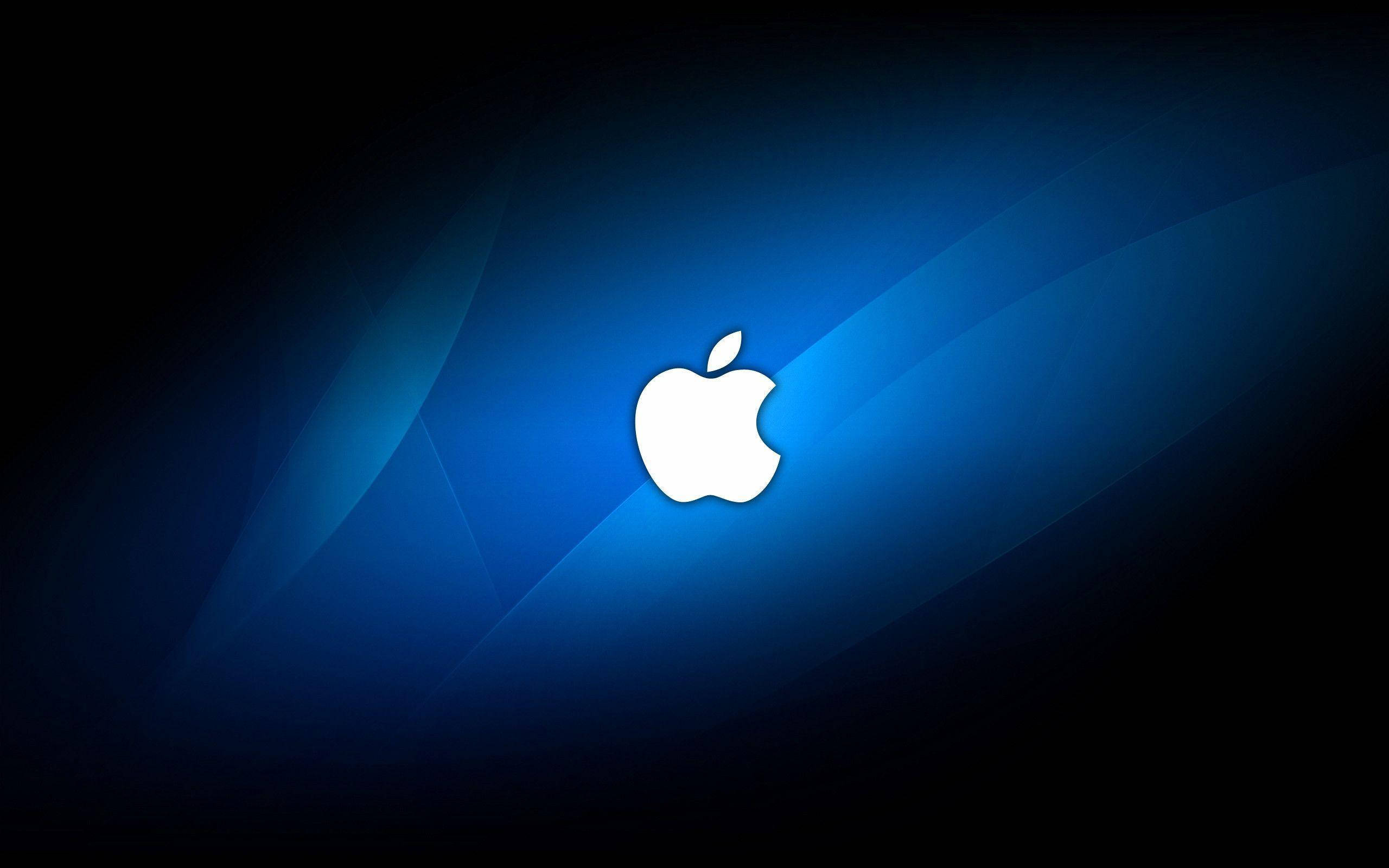 white Apple logo, gradient blue background, fading to black, 2K Desktop Wallpaper