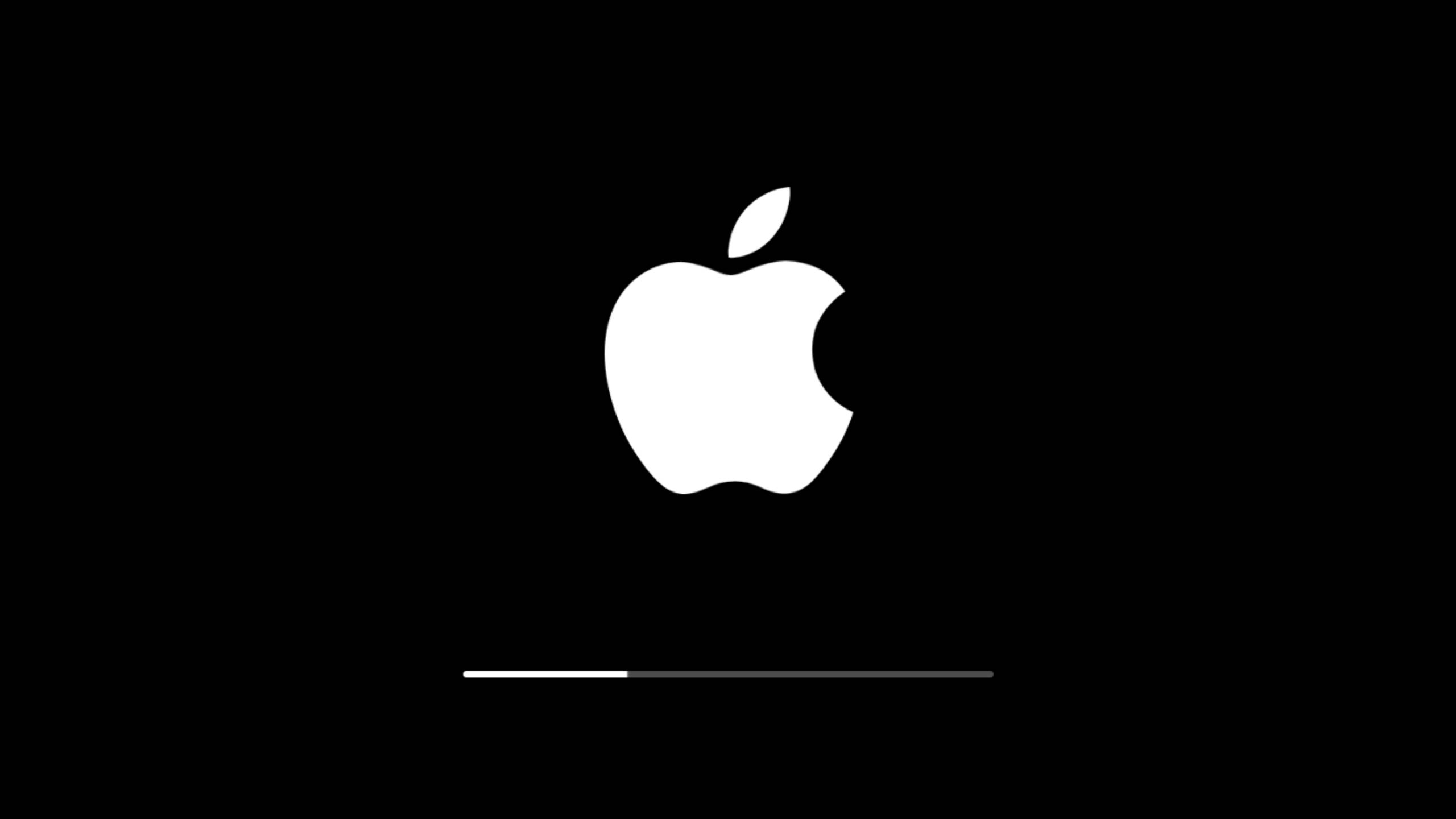 Apple Logo, white, black background, 2K Desktop Wallpaper